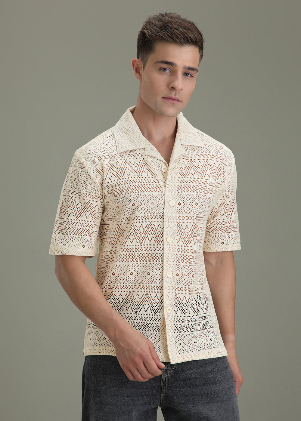 Ivory Cream Crochet Shirt