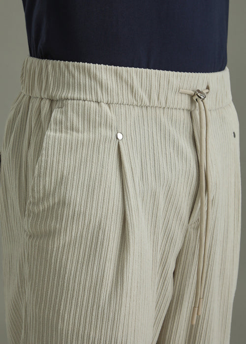 Ivory Cream Drawstring Corduroy Pant