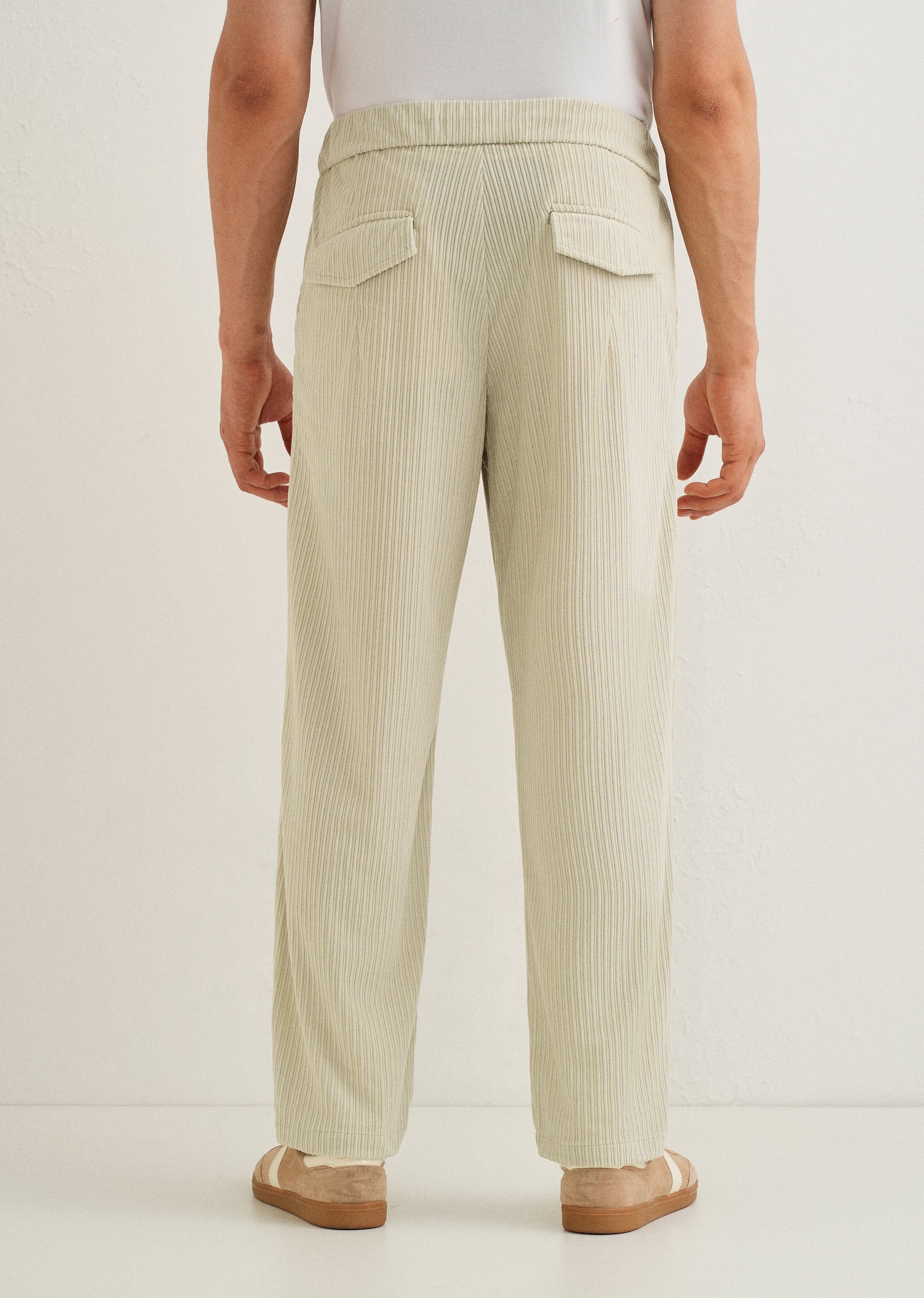 Ivory Cream Drawstring Corduroy Pant