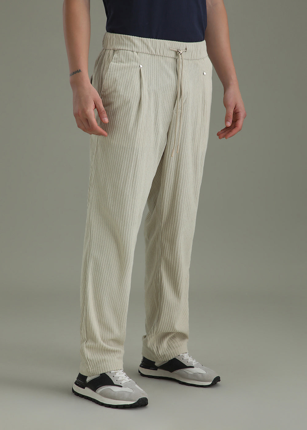 Ivory Cream Drawstring Corduroy Pant