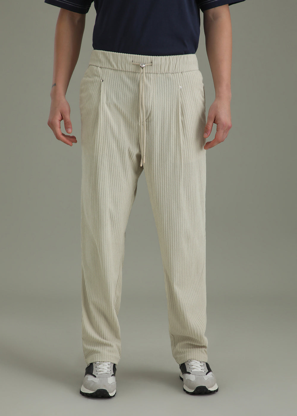 Ivory Cream Drawstring Corduroy Pant