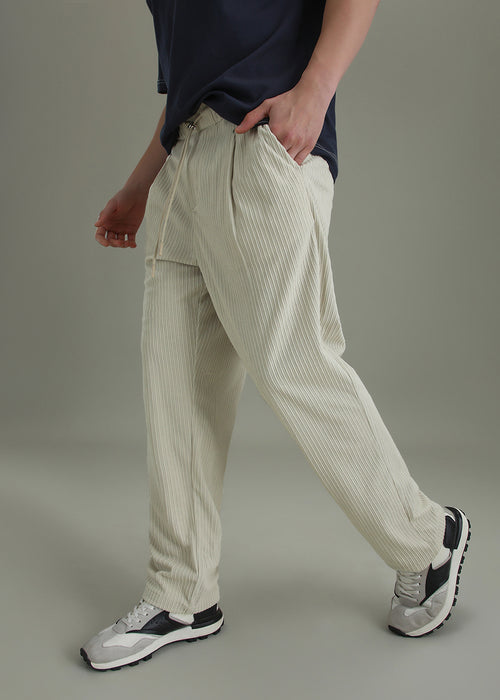 Ivory Cream Drawstring Corduroy Pant