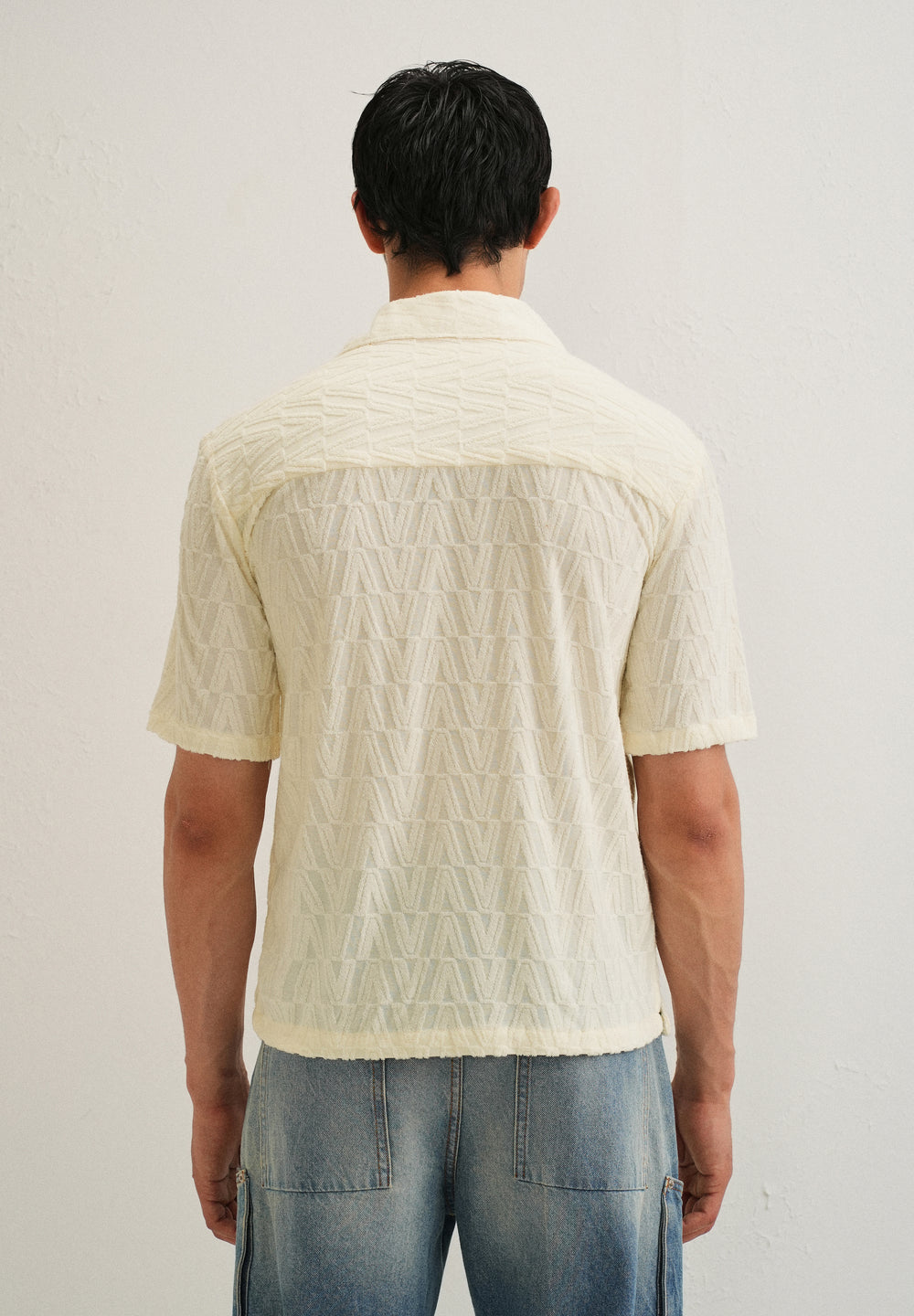 Ivory Cream Jacquard Knitted Shirt