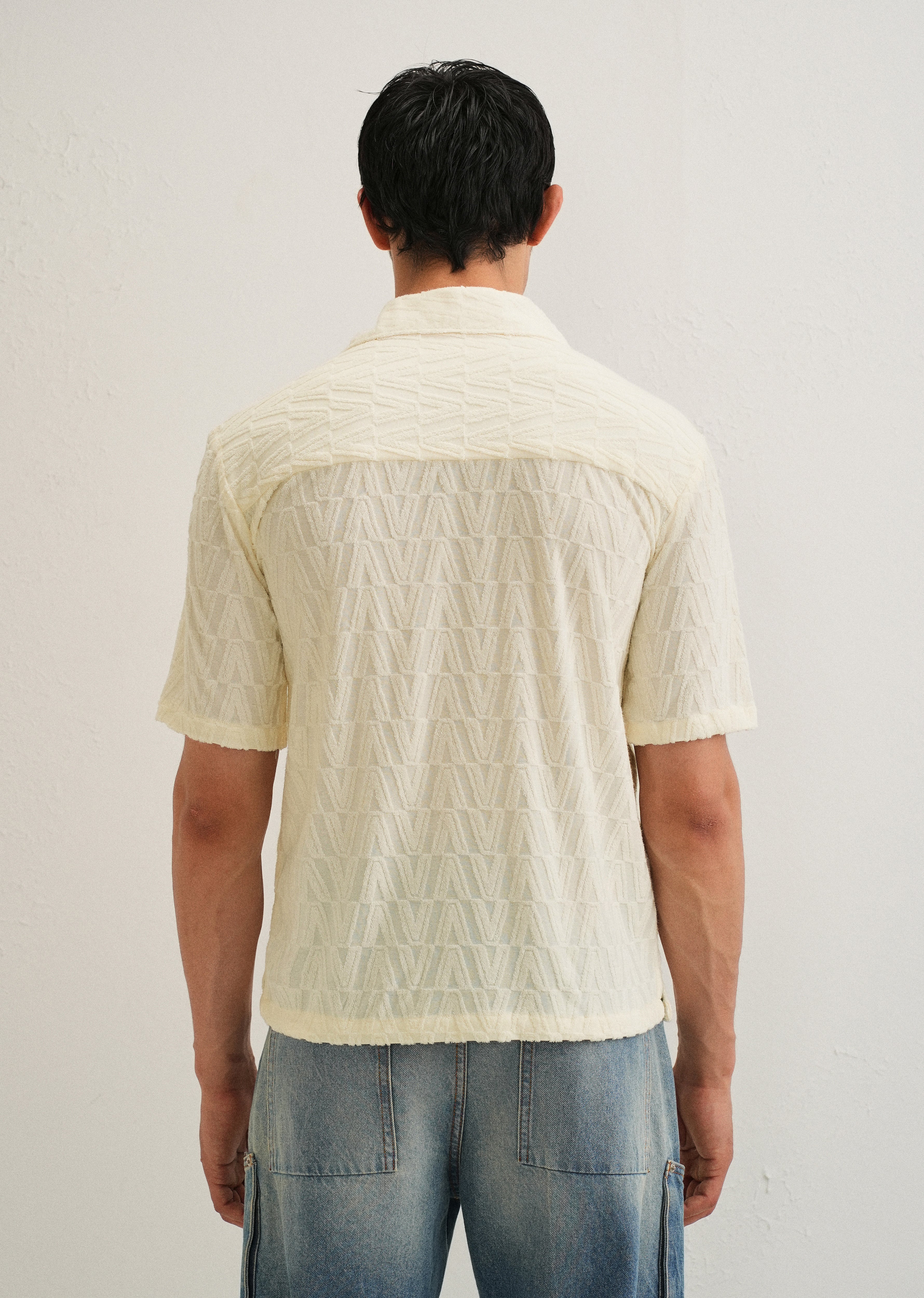 Ivory Cream Jacquard Knitted Shirt