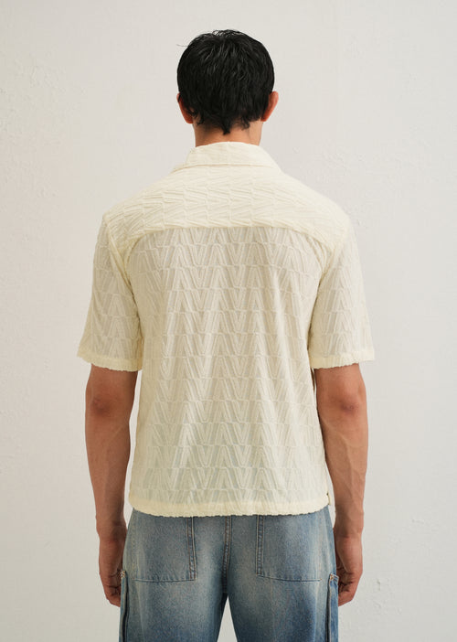 Ivory Cream Jacquard Knitted Shirt