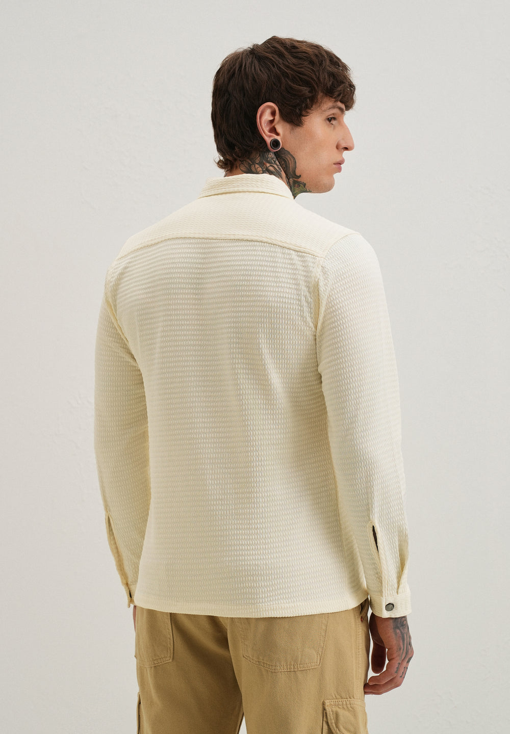 Ivory Cream Zipper Polo Knit T-shirt