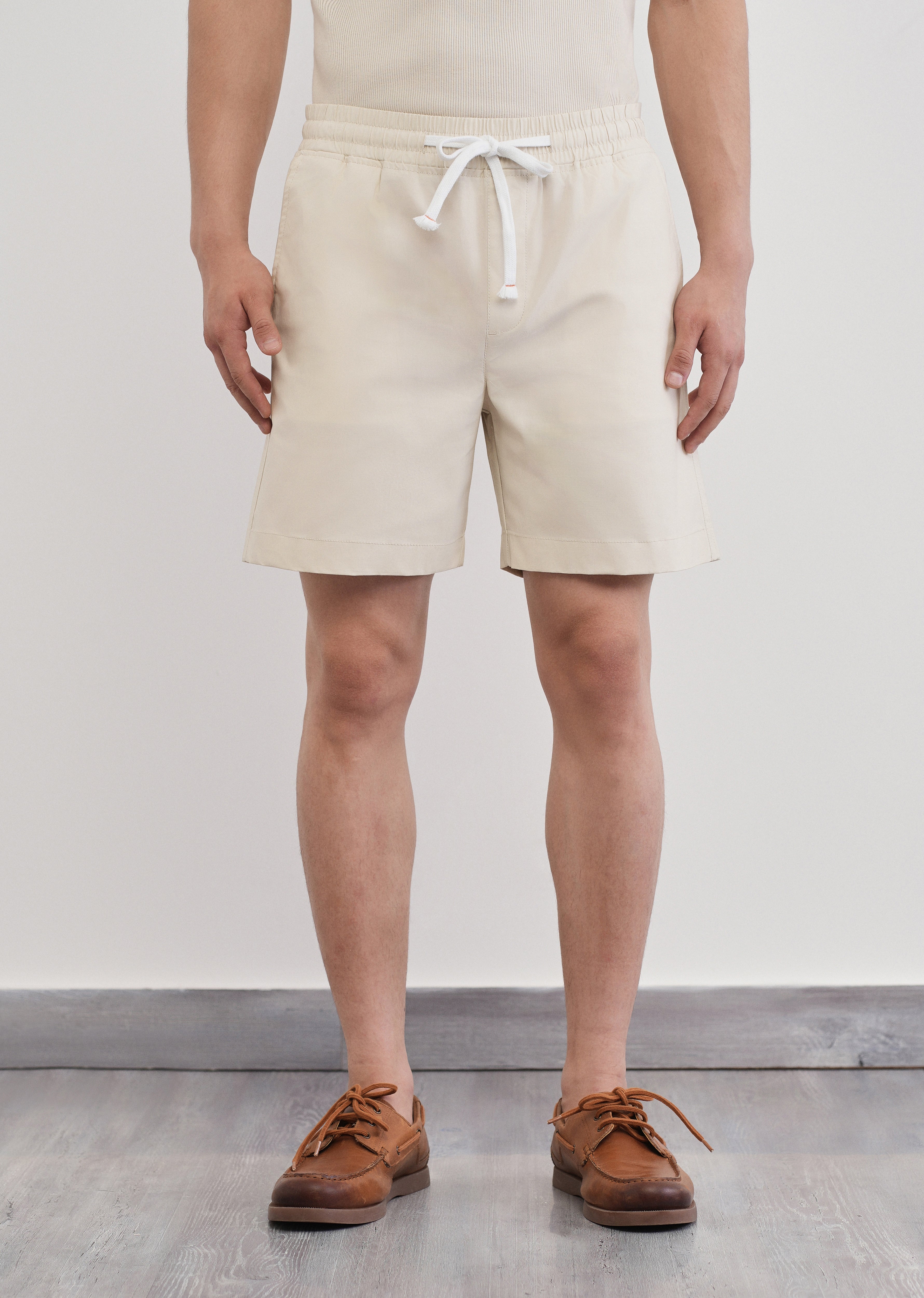 Ivory Drawstring Cotton Shorts