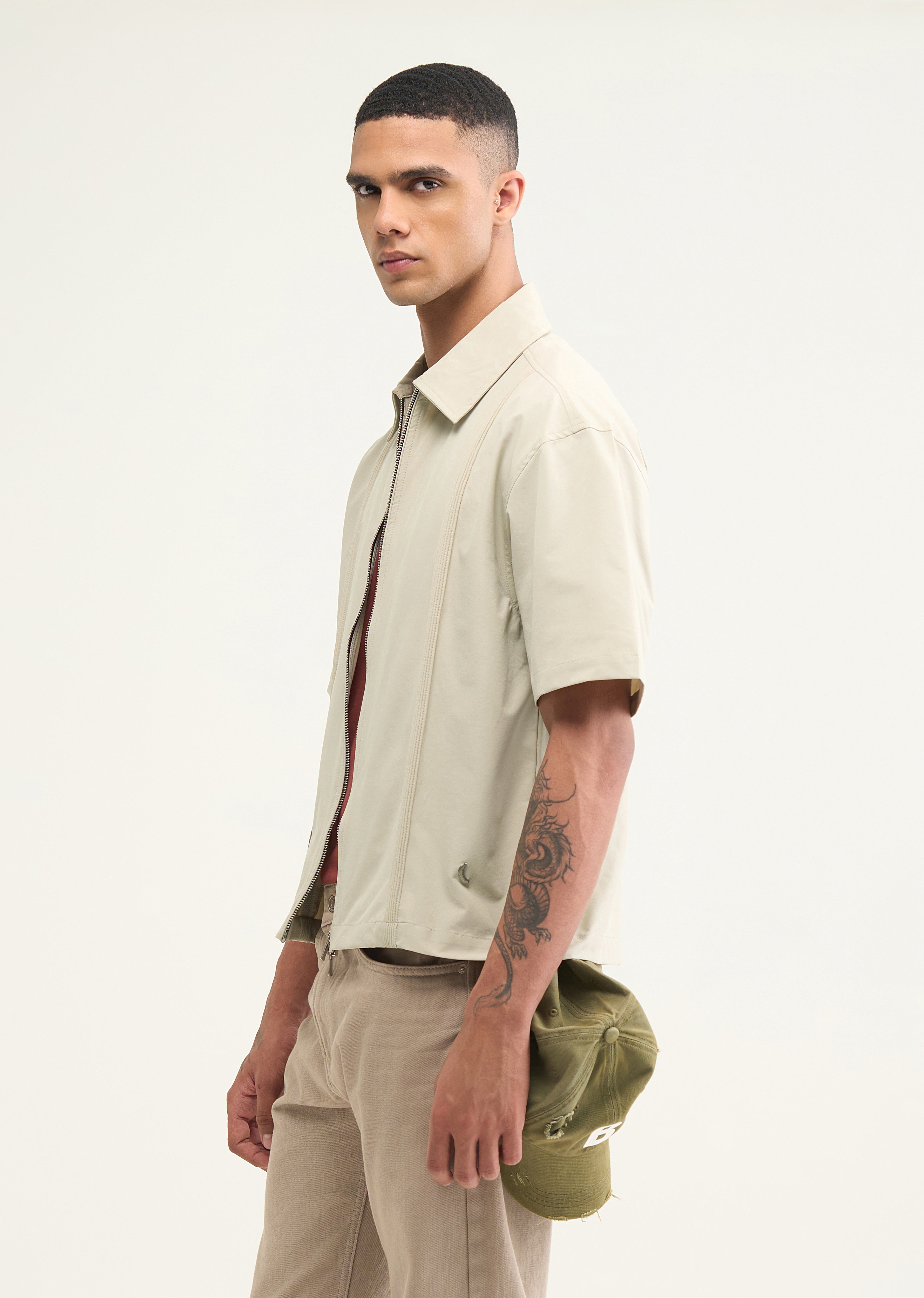 Ivory Boxy Fit Zipper Shirt