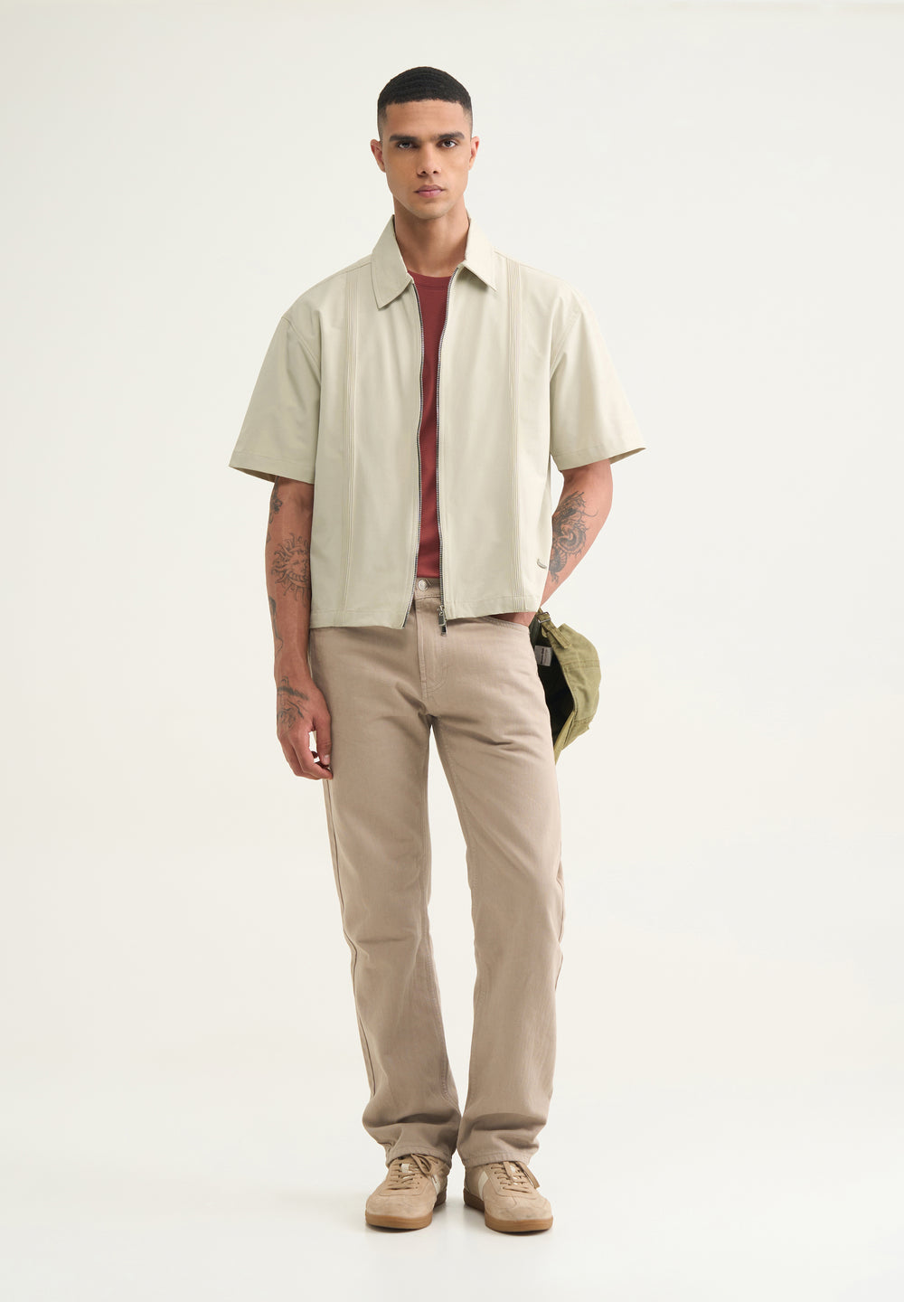 Ivory Boxy Fit Zipper Shirt
