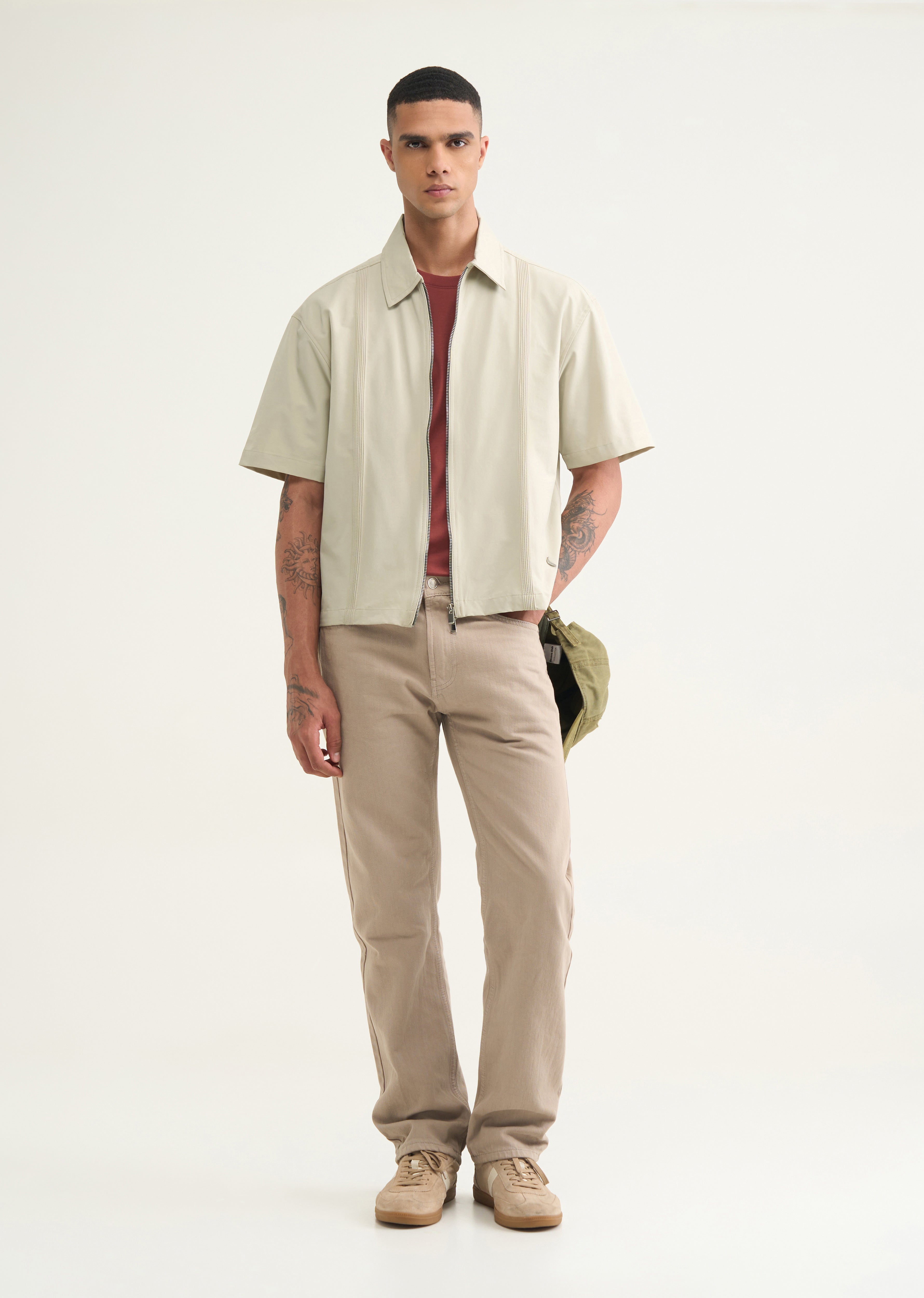 Ivory Boxy Fit Zipper Shirt