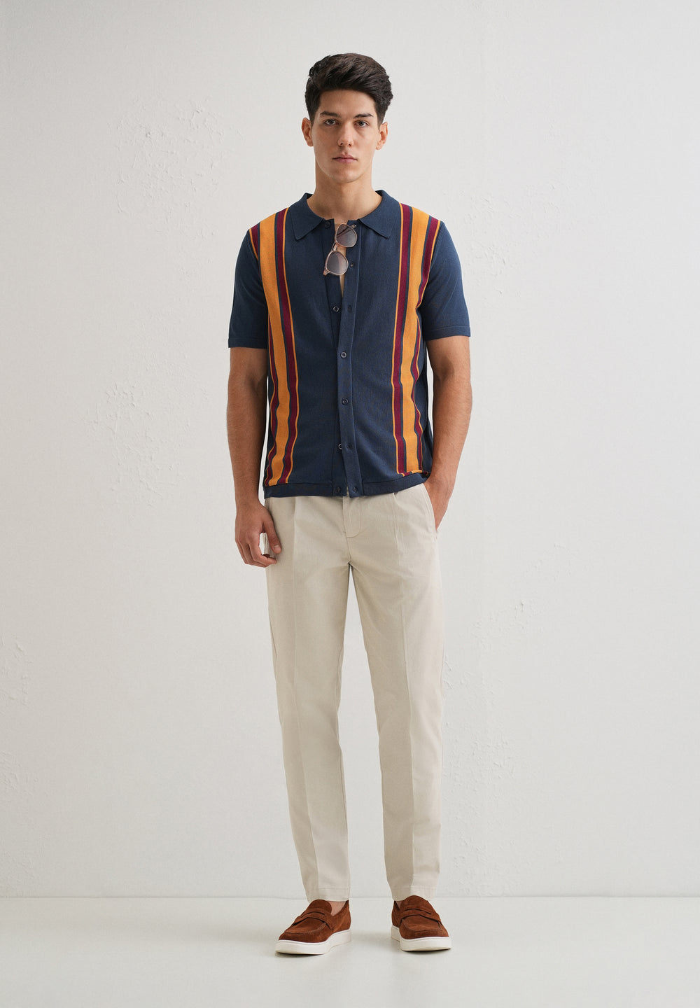 Ivory Plain Pleated Chinos