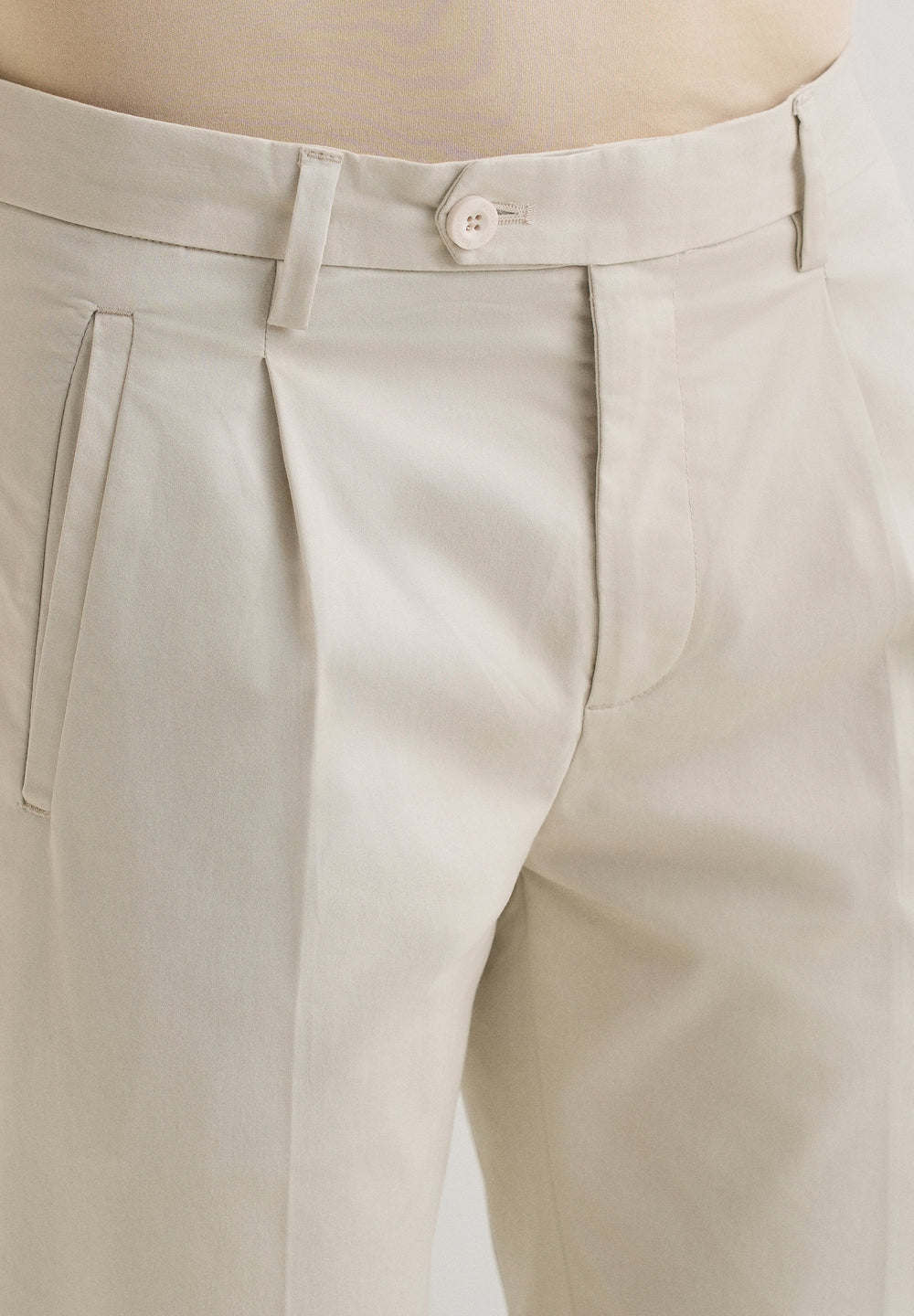Ivory Plain Pleated Chinos
