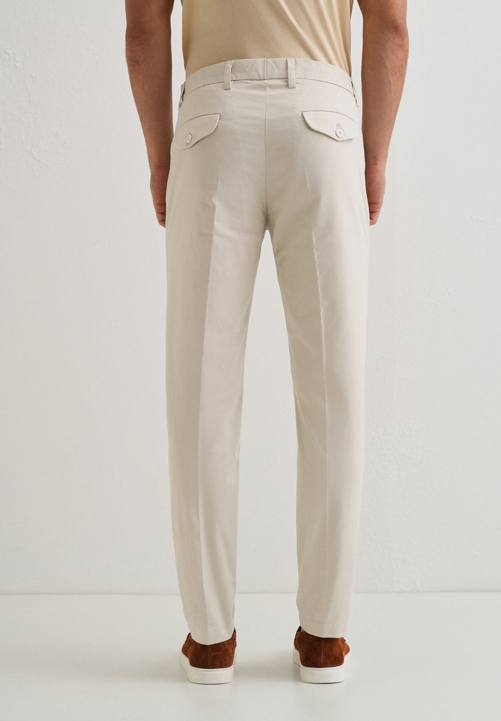 Ivory Plain Pleated Chinos