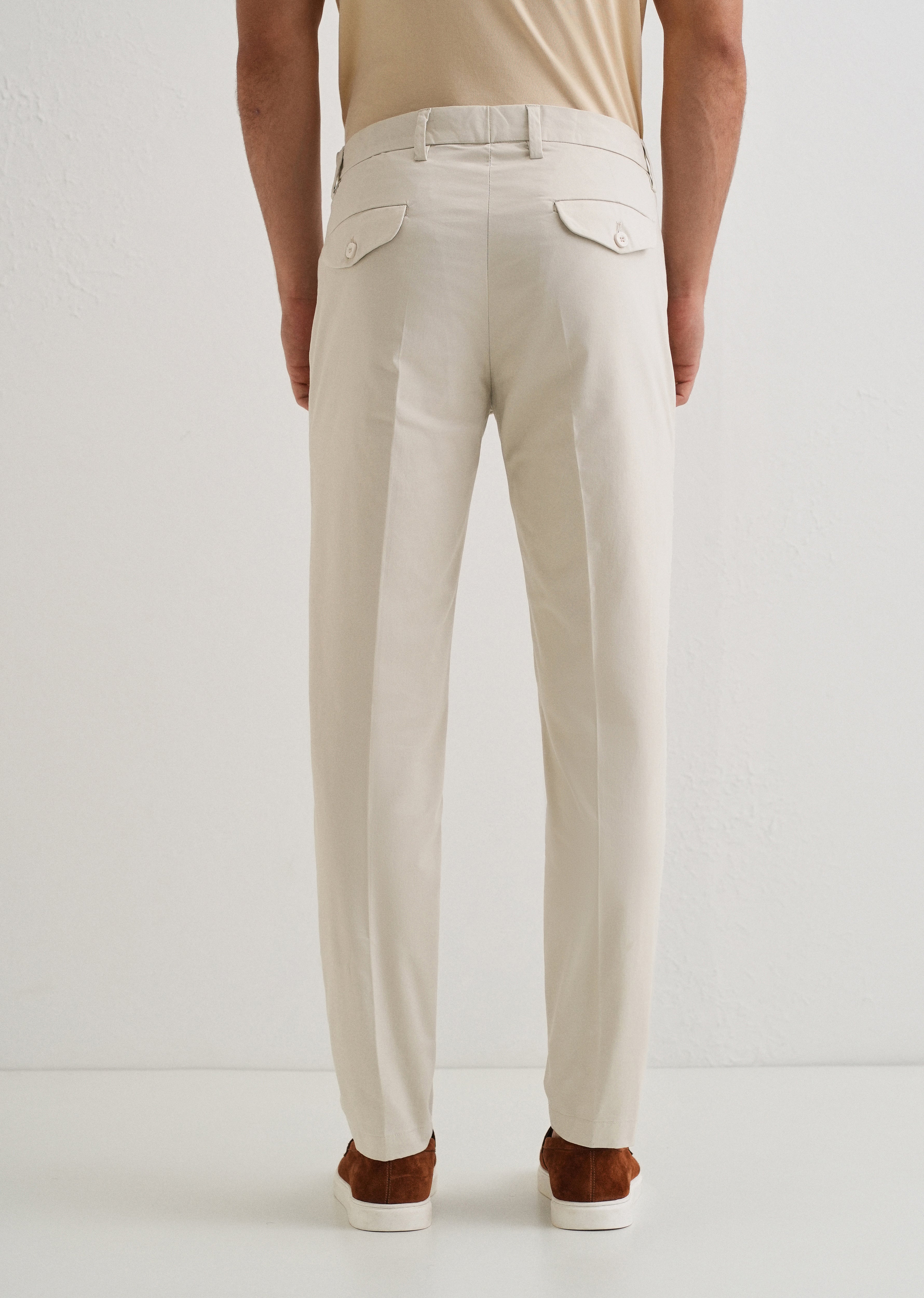 Ivory Plain Pleated Chinos