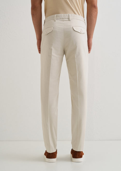 Ivory Plain Pleated Chinos