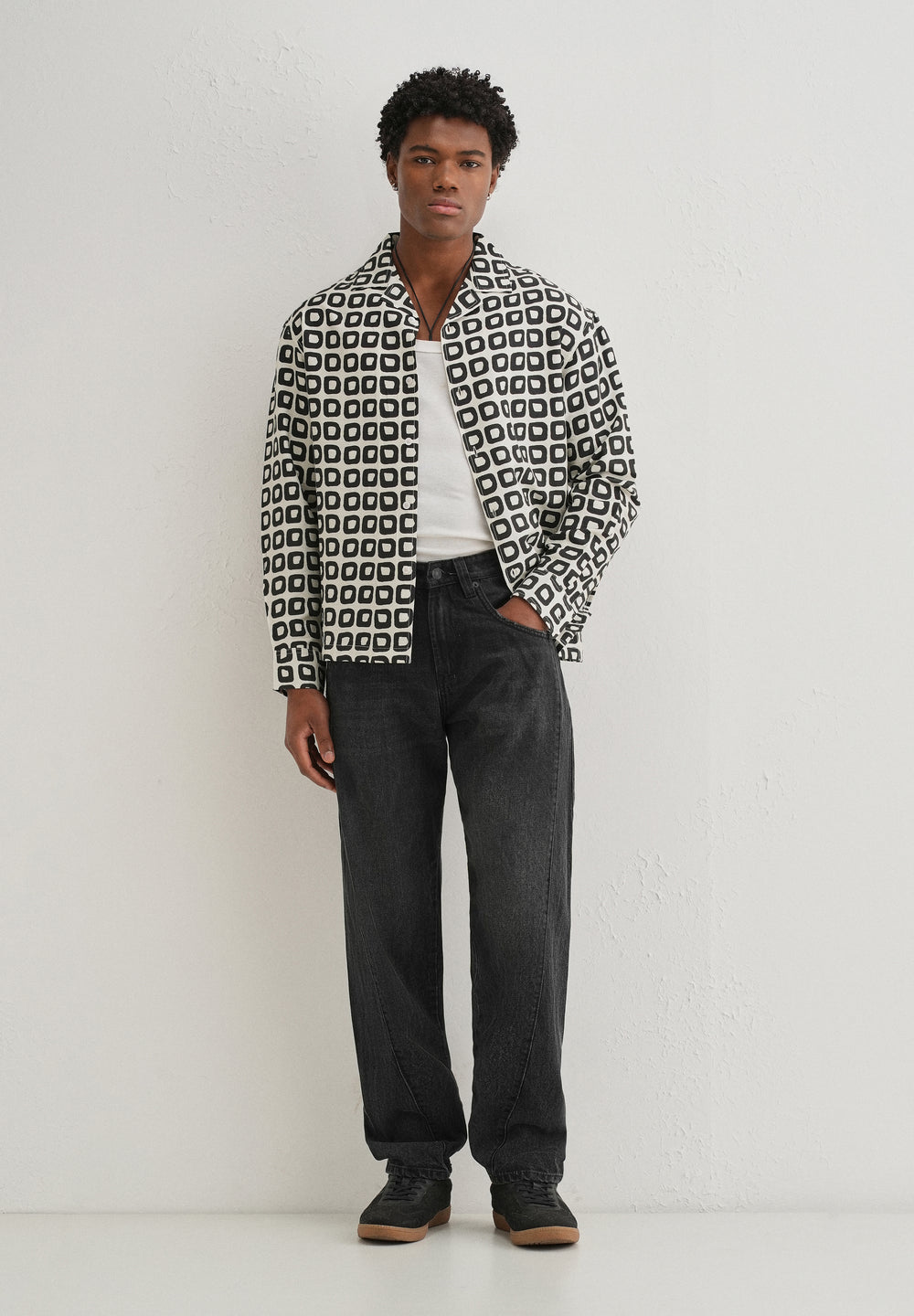 Ivory Retro Grid Printed Shirt