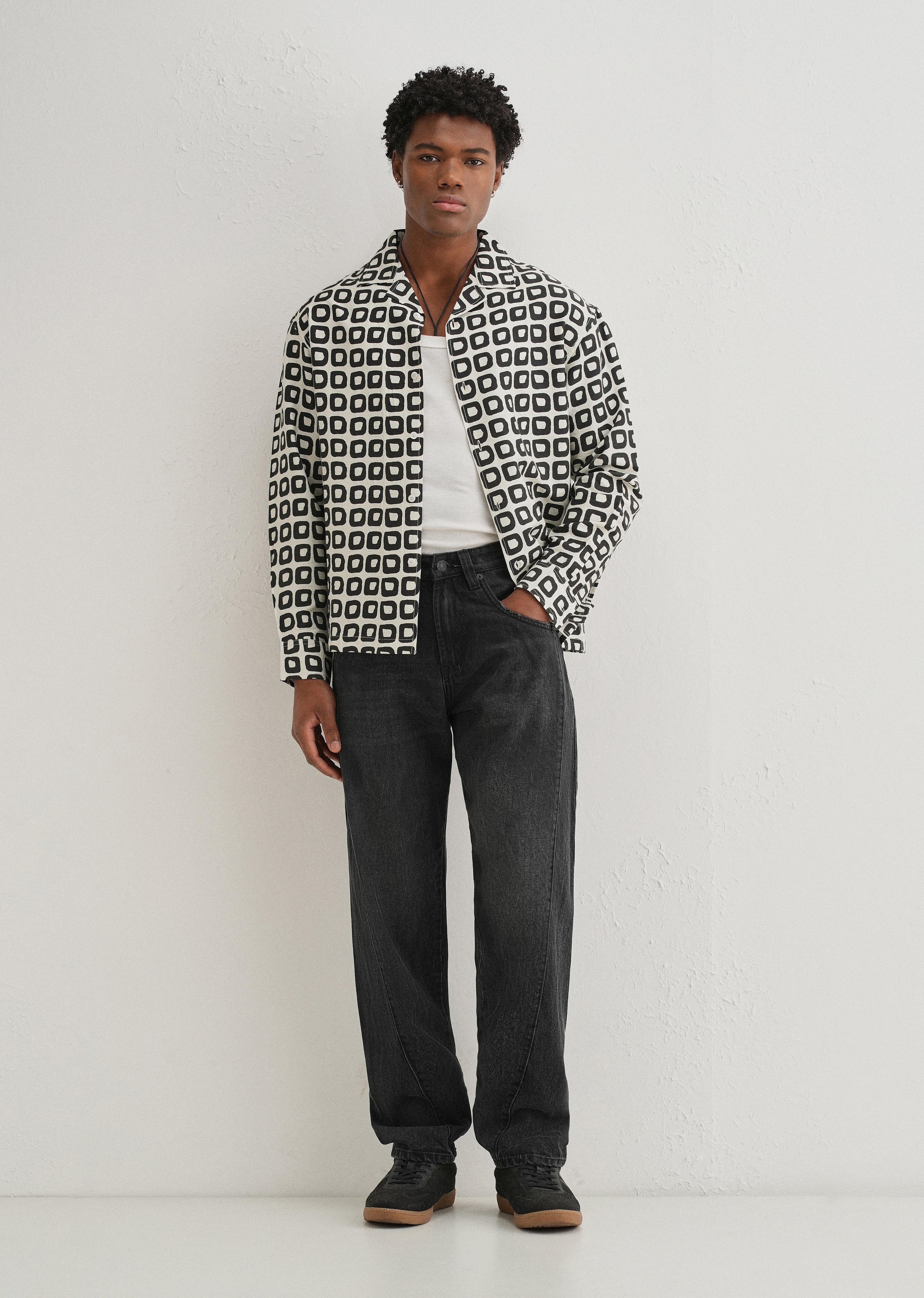 Ivory Retro Grid Printed Shirt