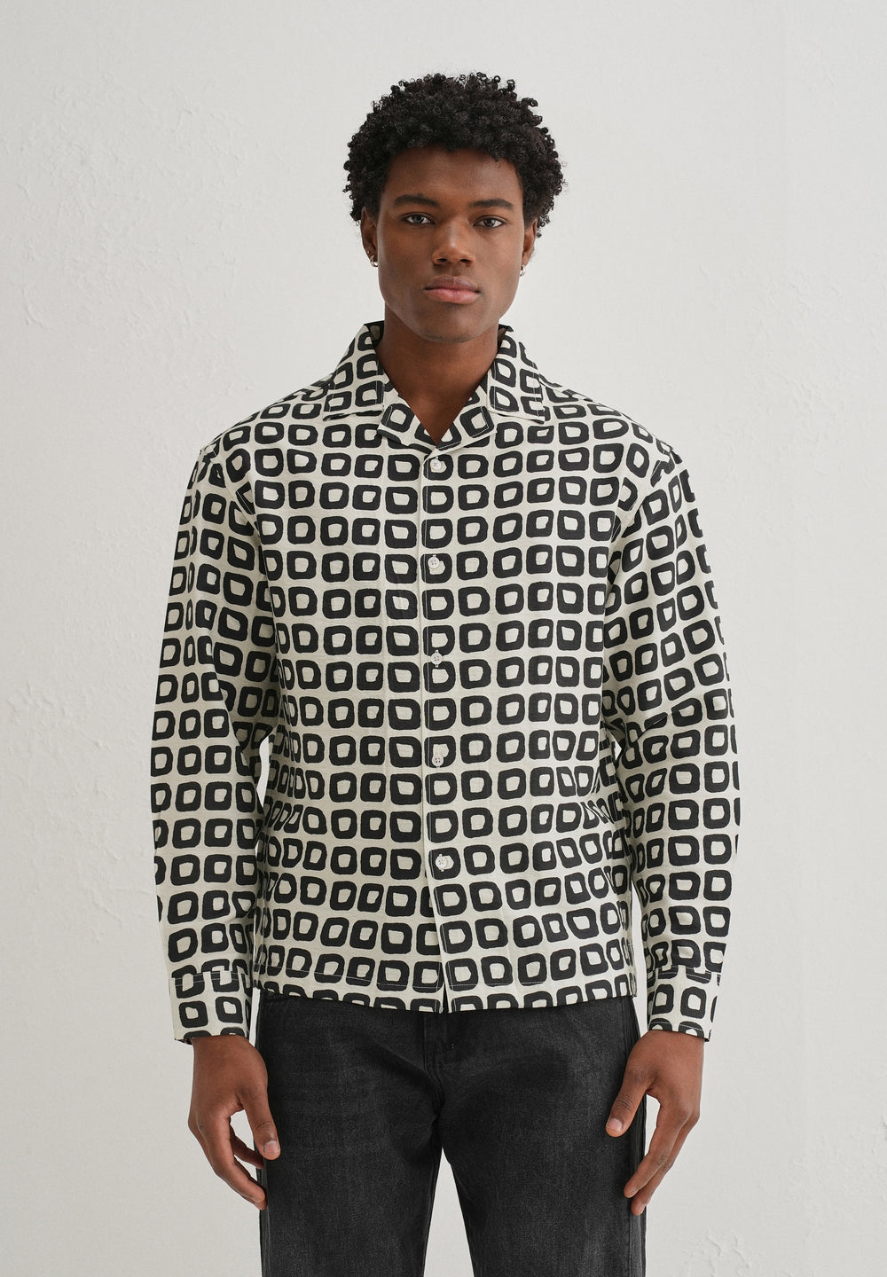 Ivory Retro Grid Printed Shirt