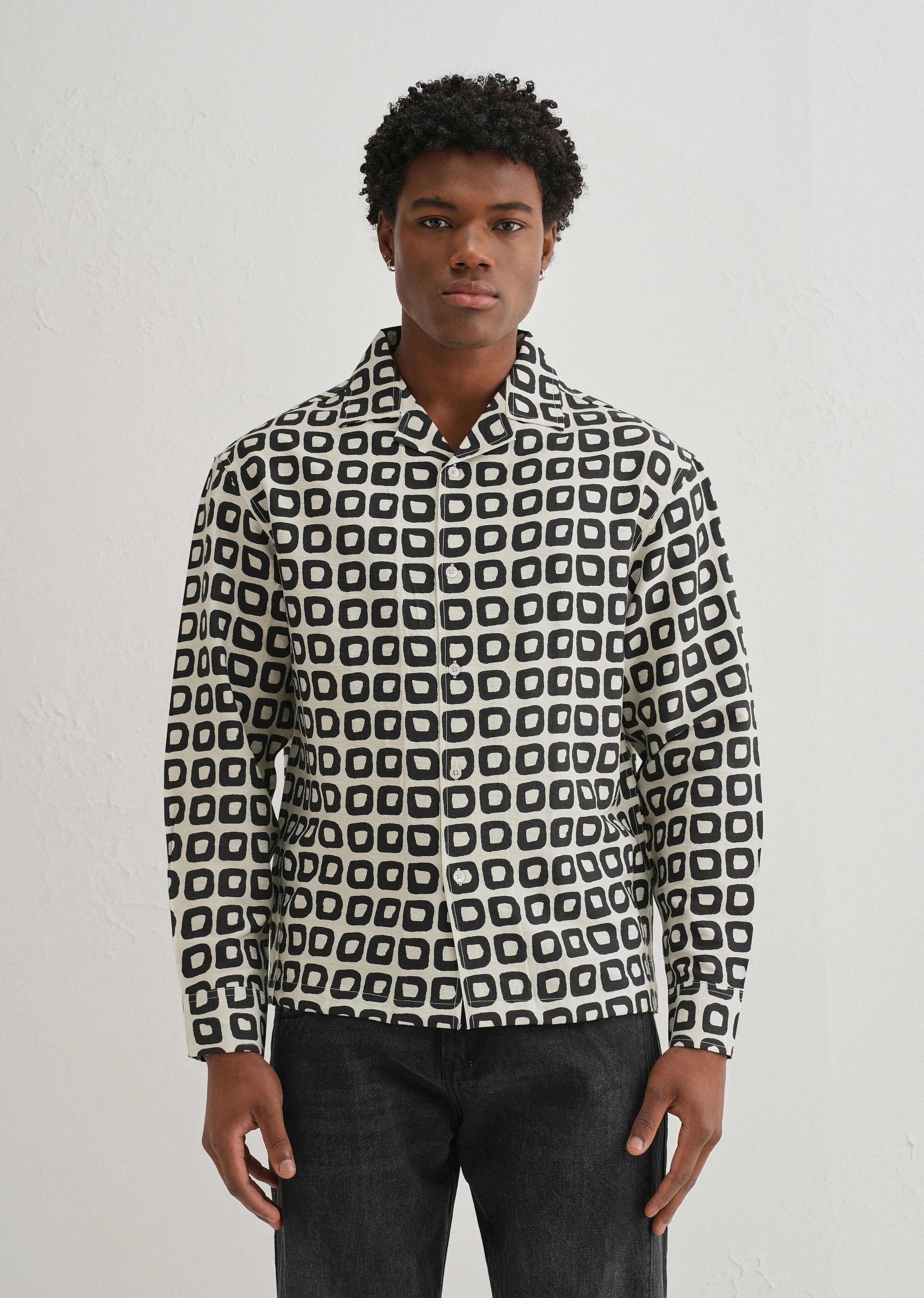 Ivory Retro Grid Printed Shirt