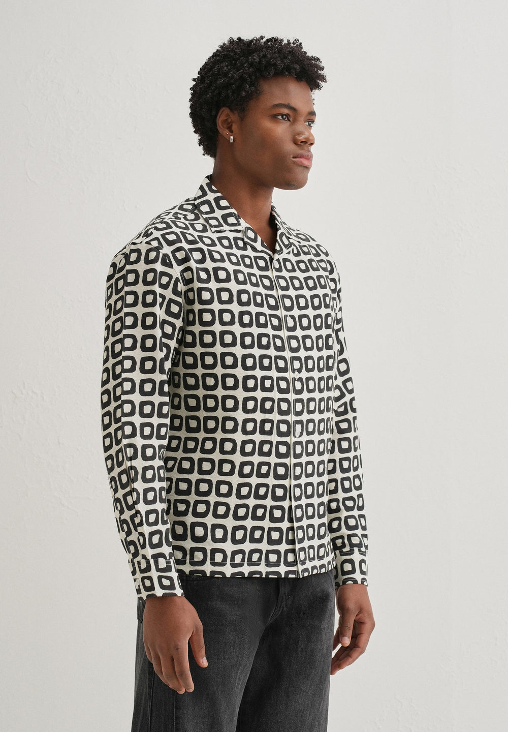 Ivory Retro Grid Printed Shirt