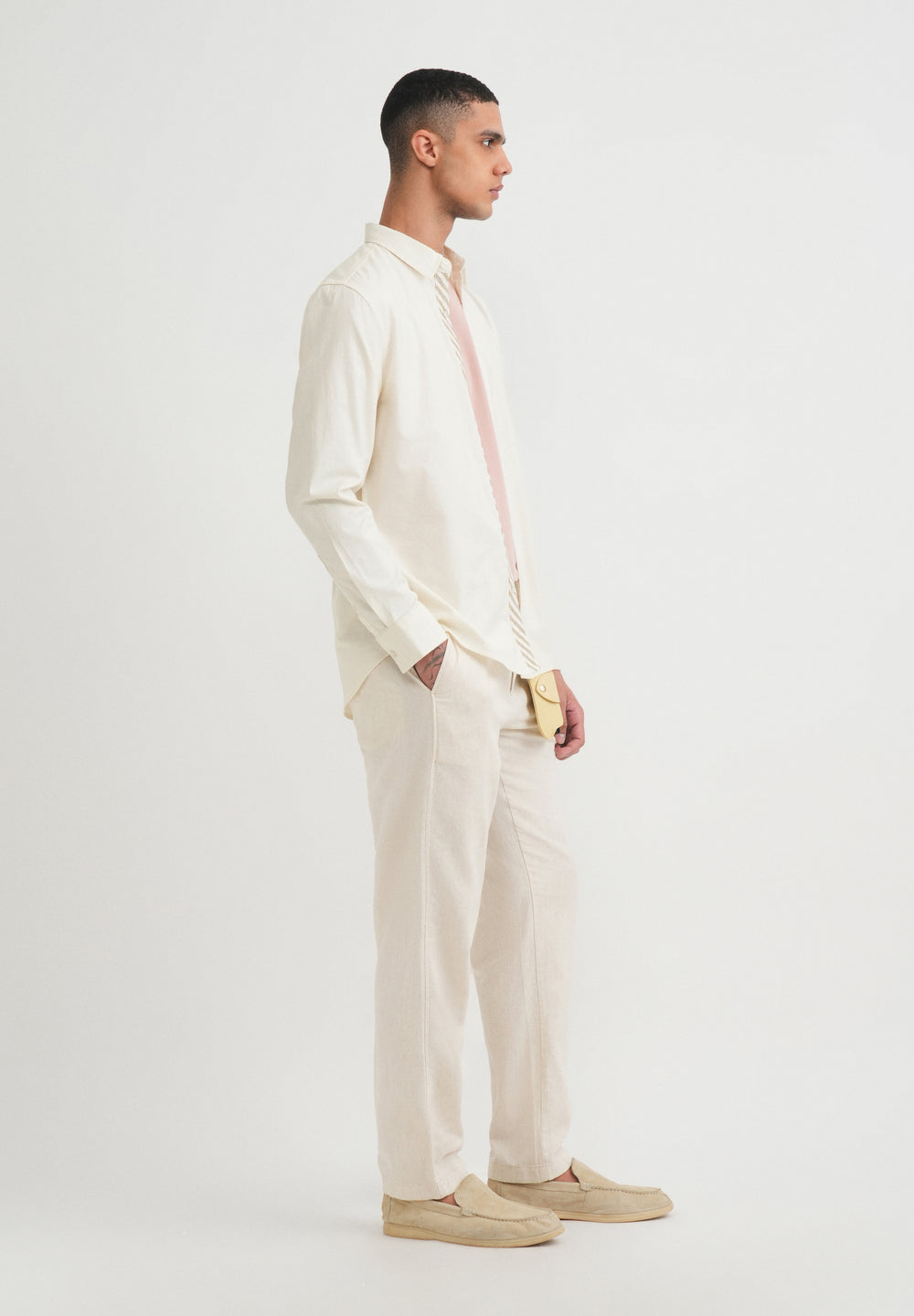 Ivory Striped Placket Cotton Shirt