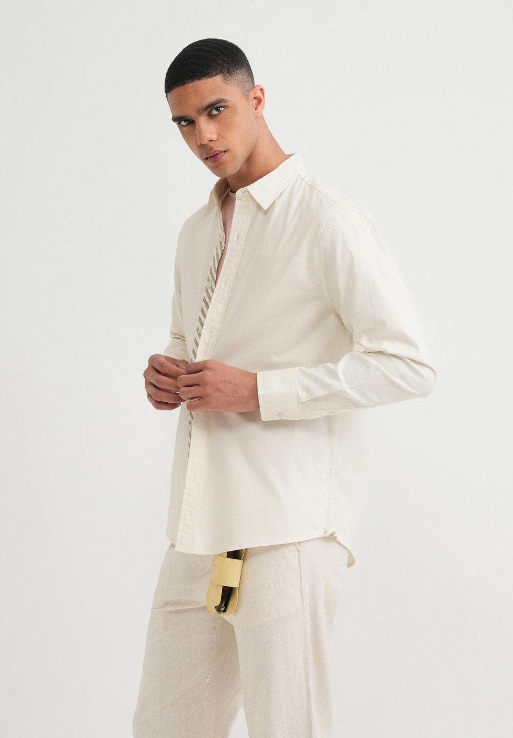 Ivory Striped Placket Cotton Shirt