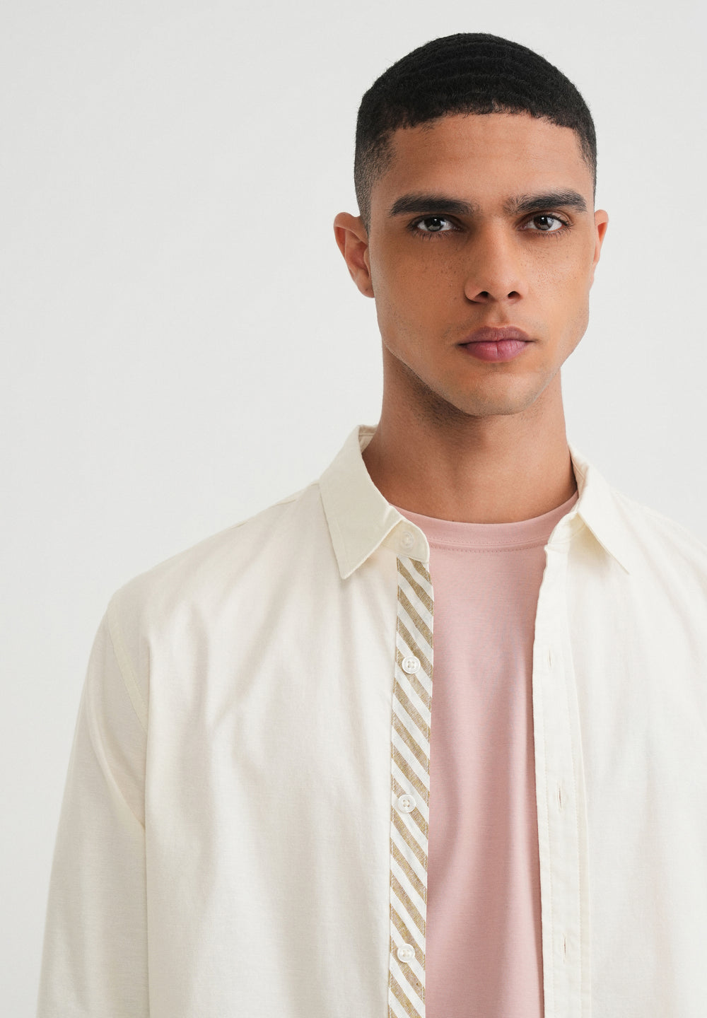 Ivory Striped Placket Cotton Shirt