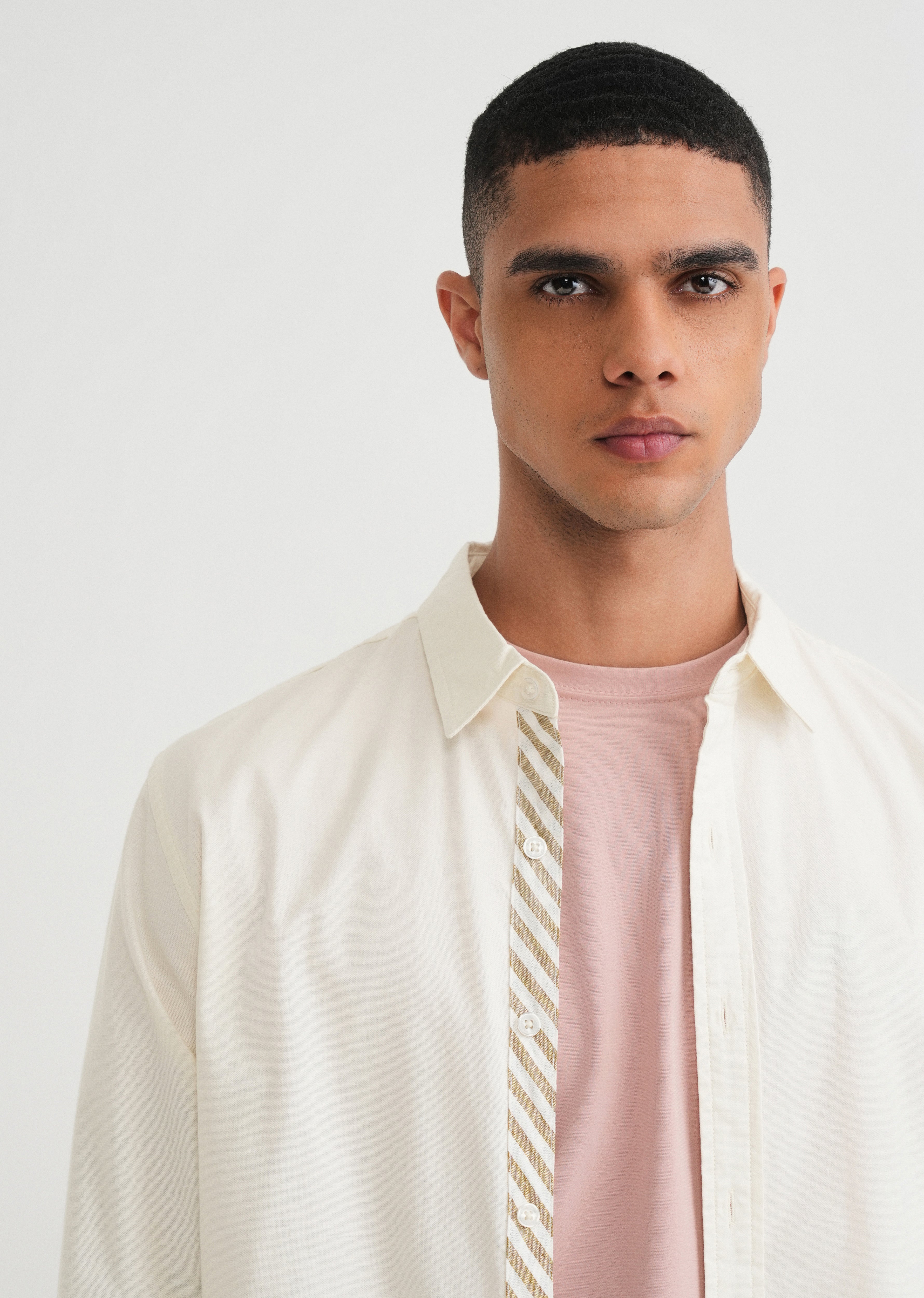 Ivory Striped Placket Cotton Shirt