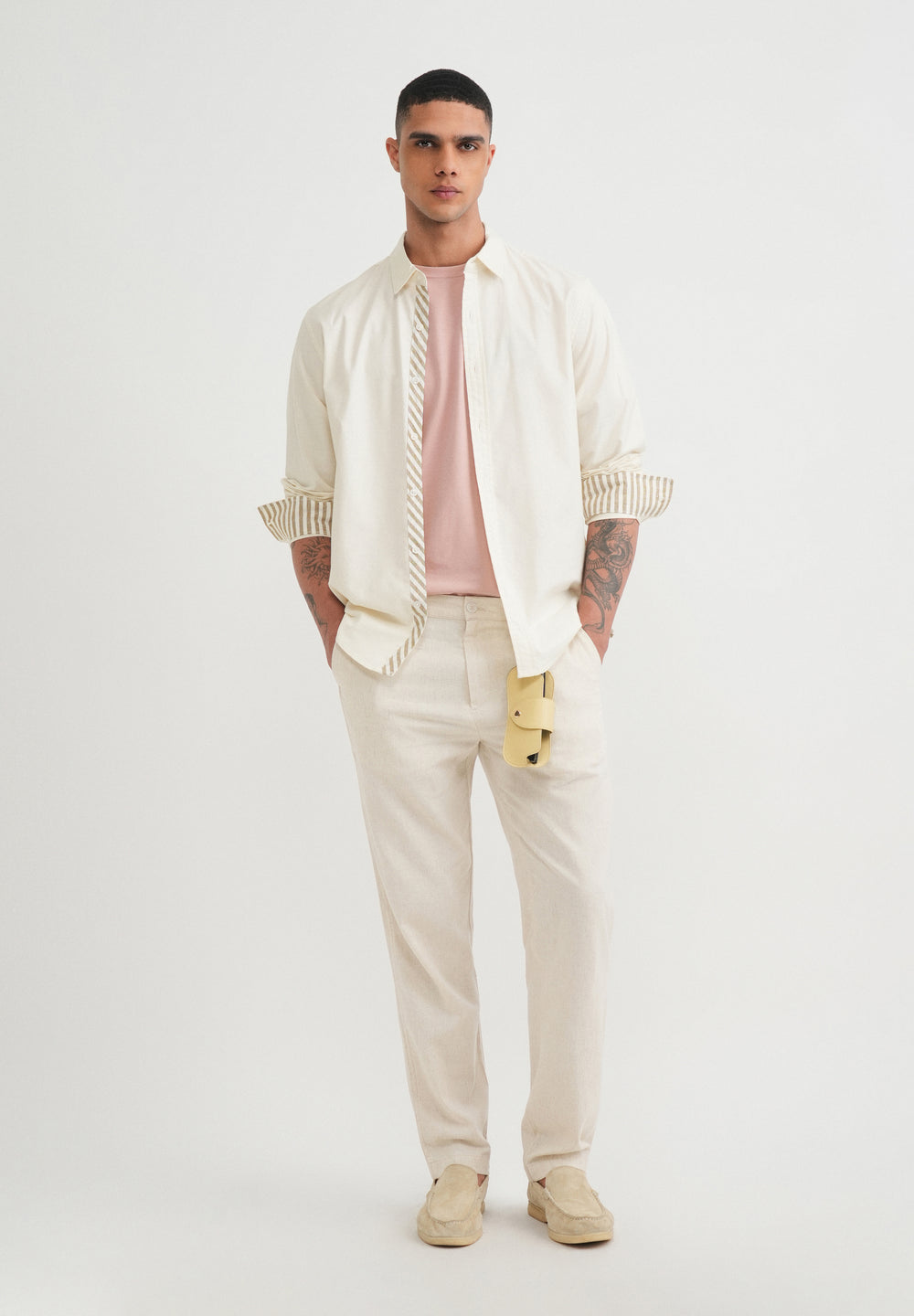 Ivory Striped Placket Cotton Shirt