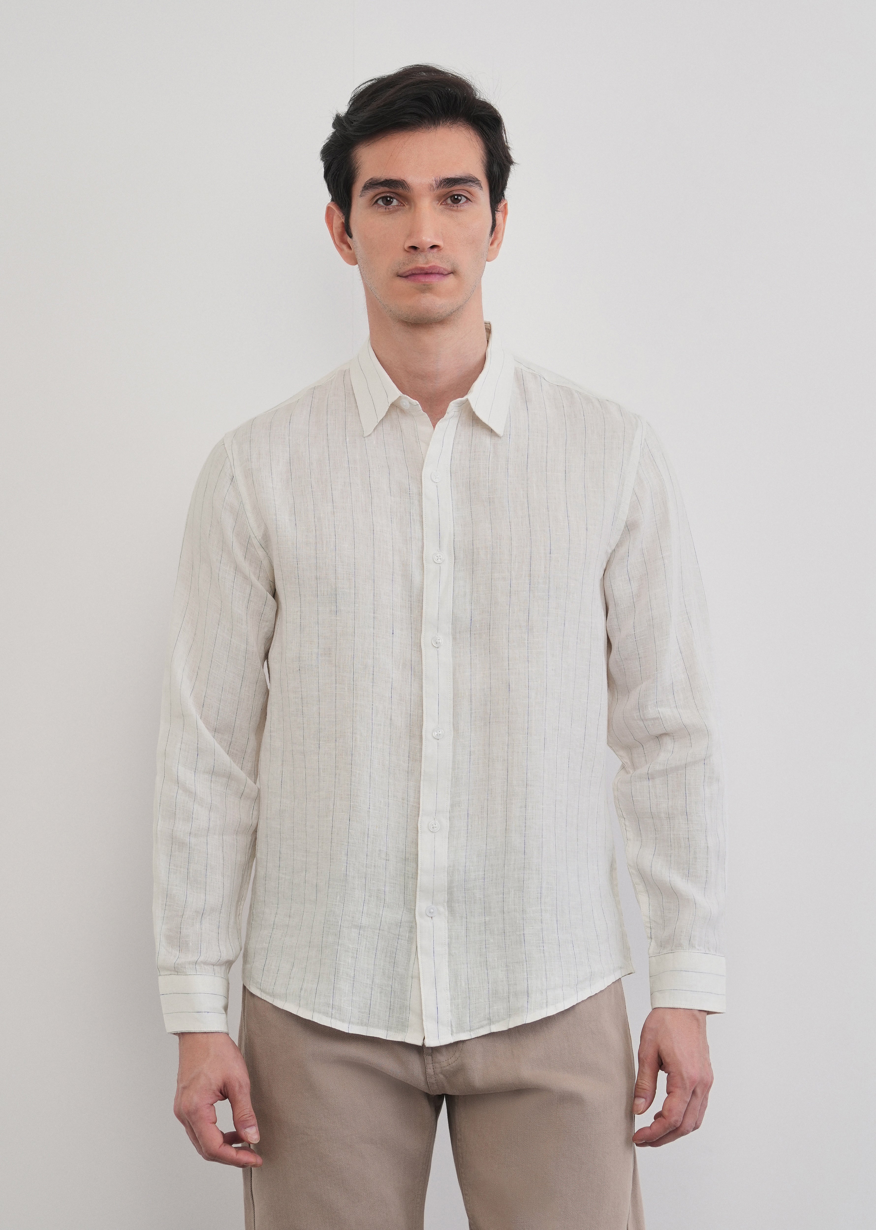 100% Linen Ivory Stripe Shirt