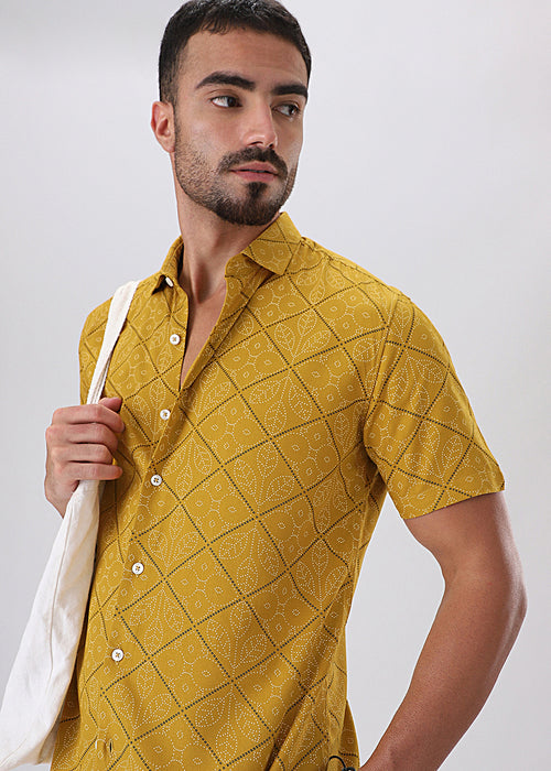 Jacquard Leaf Print Half Sleeve Shirt