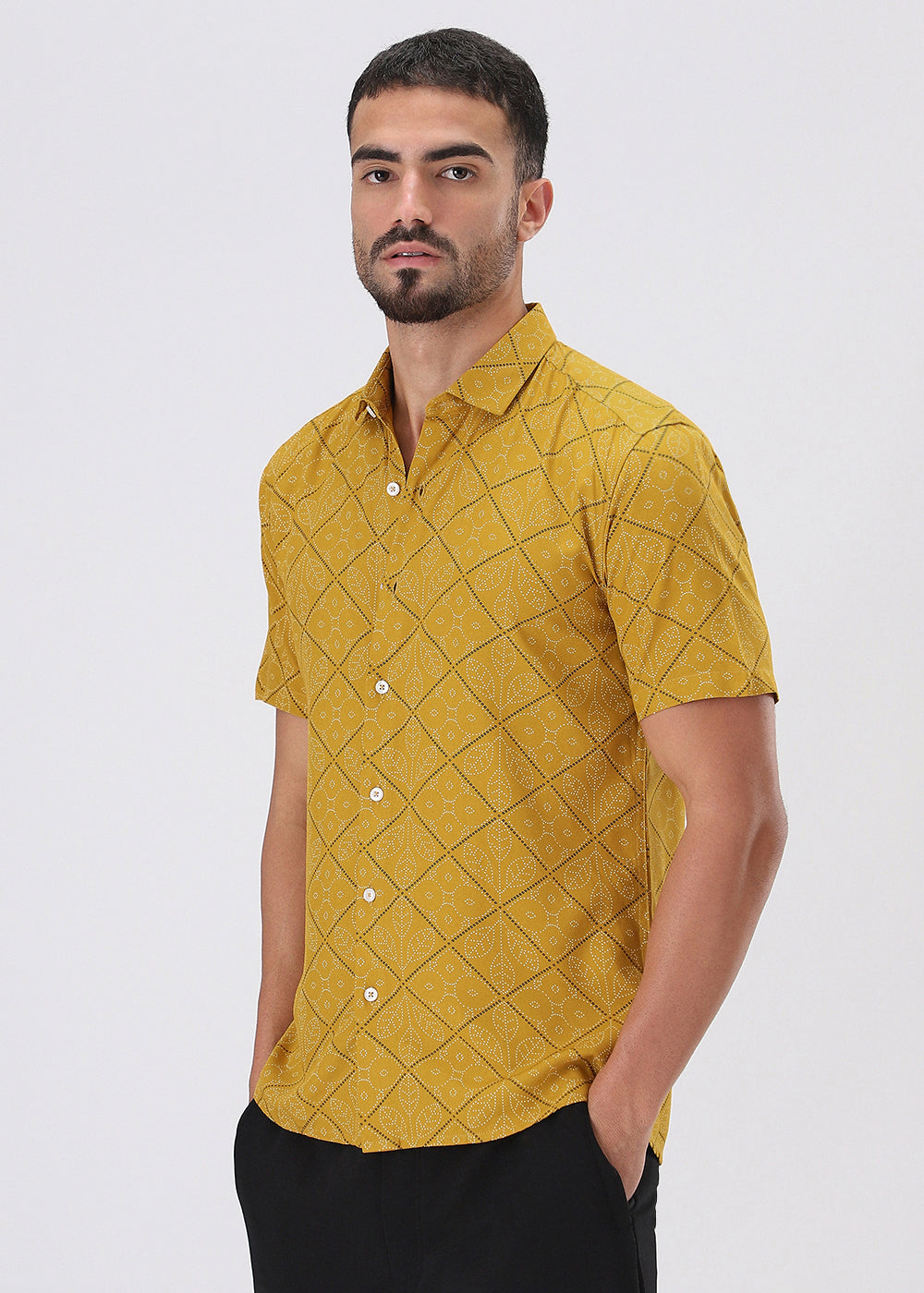 Jacquard Leaf Print Half Sleeve Shirt