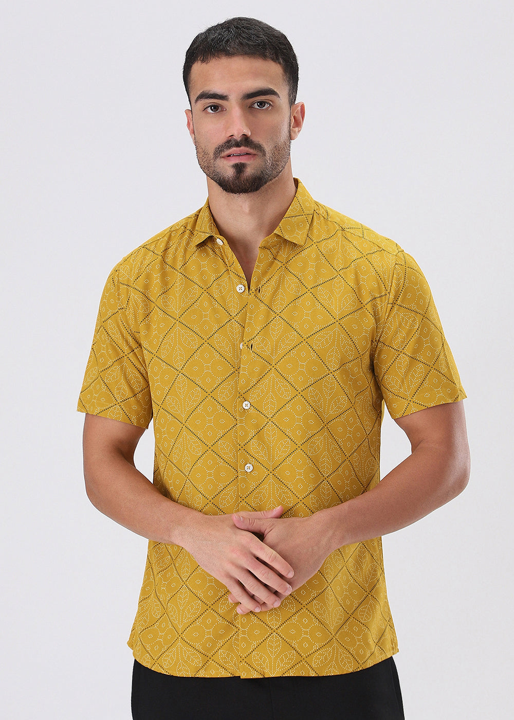 Jacquard Leaf Print Half Sleeve Shirt