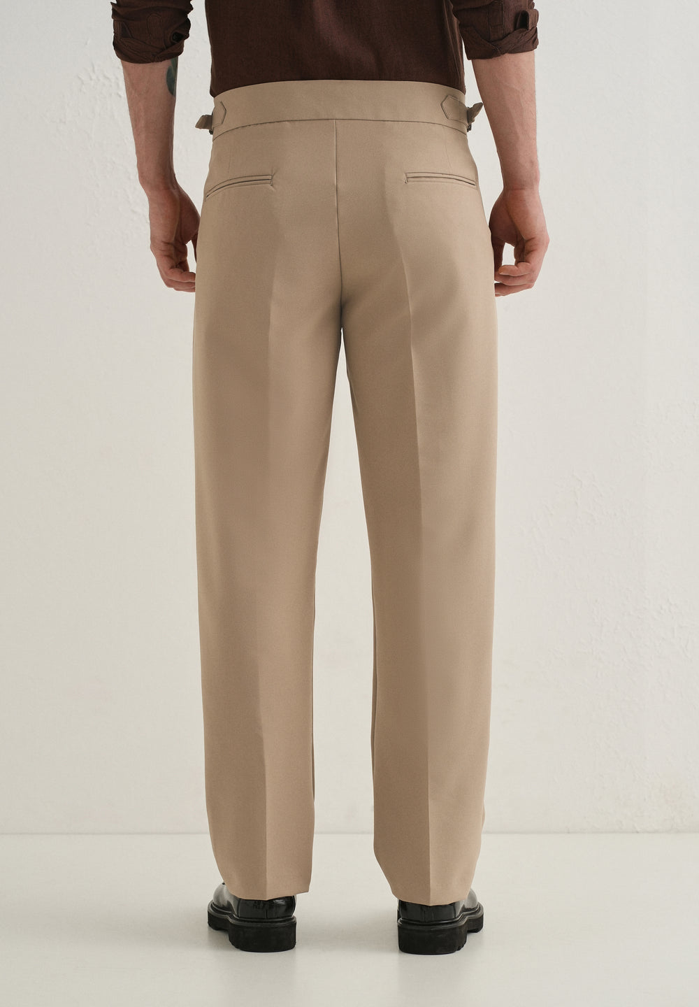 Khaki Beige Pleated Gurkha Pant