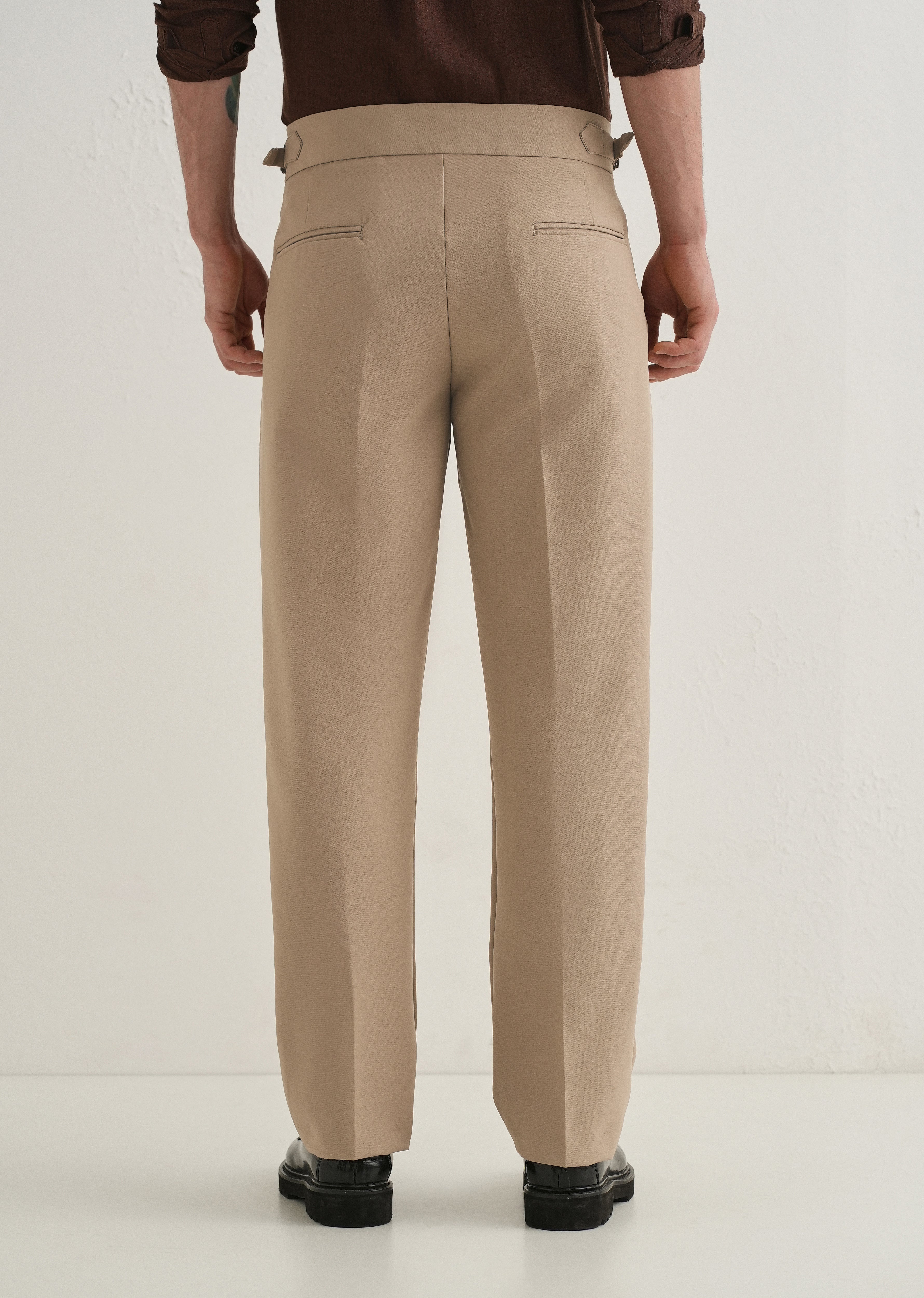 Khaki Beige Pleated Gurkha Pant