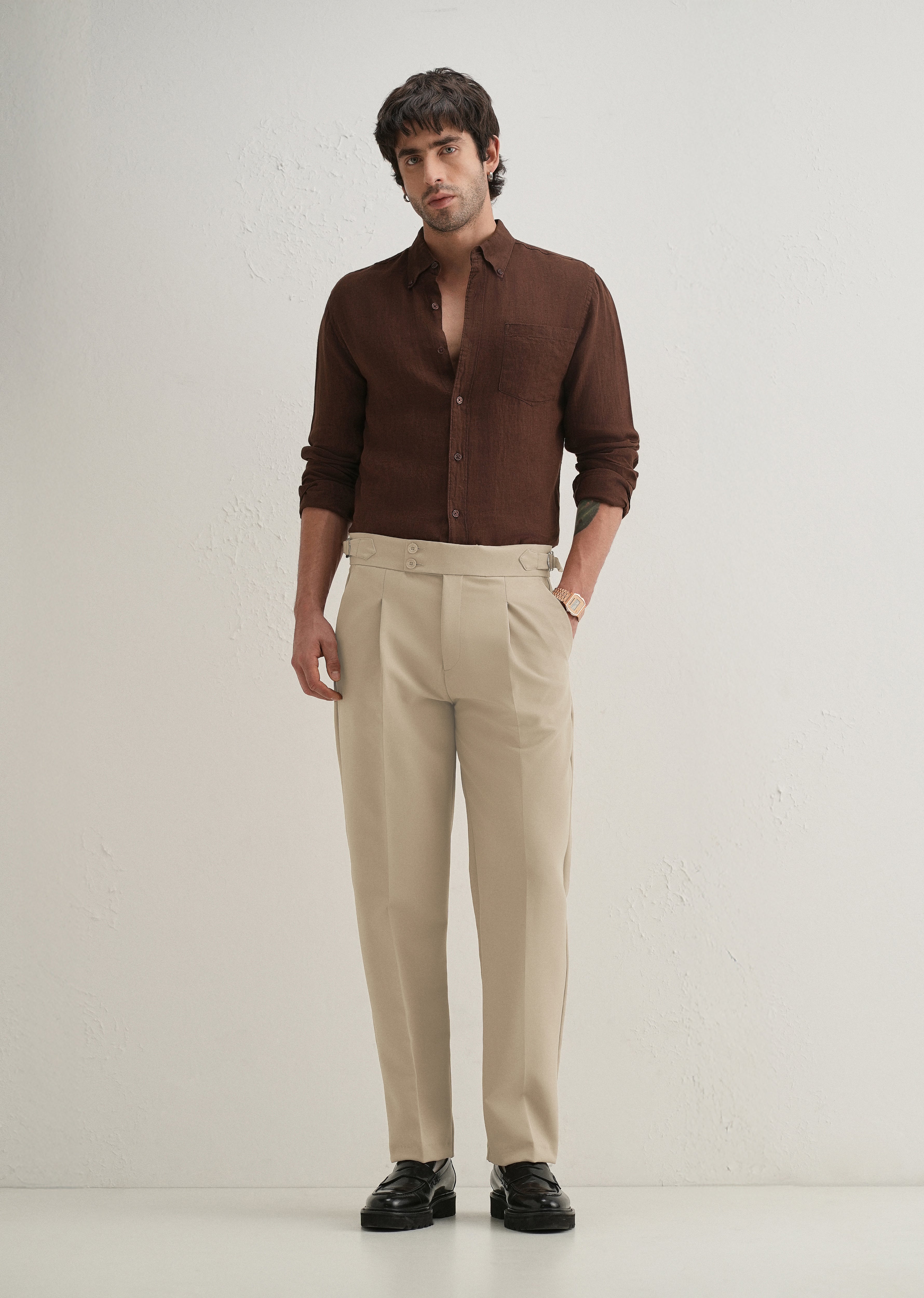 Khaki Beige Pleated Gurkha Pant