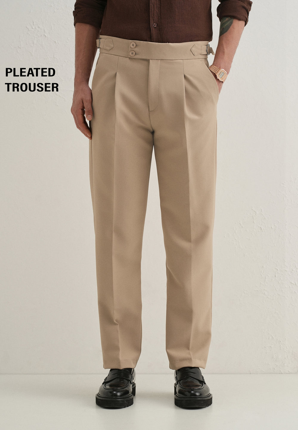 Khaki Beige Pleated Gurkha Pant