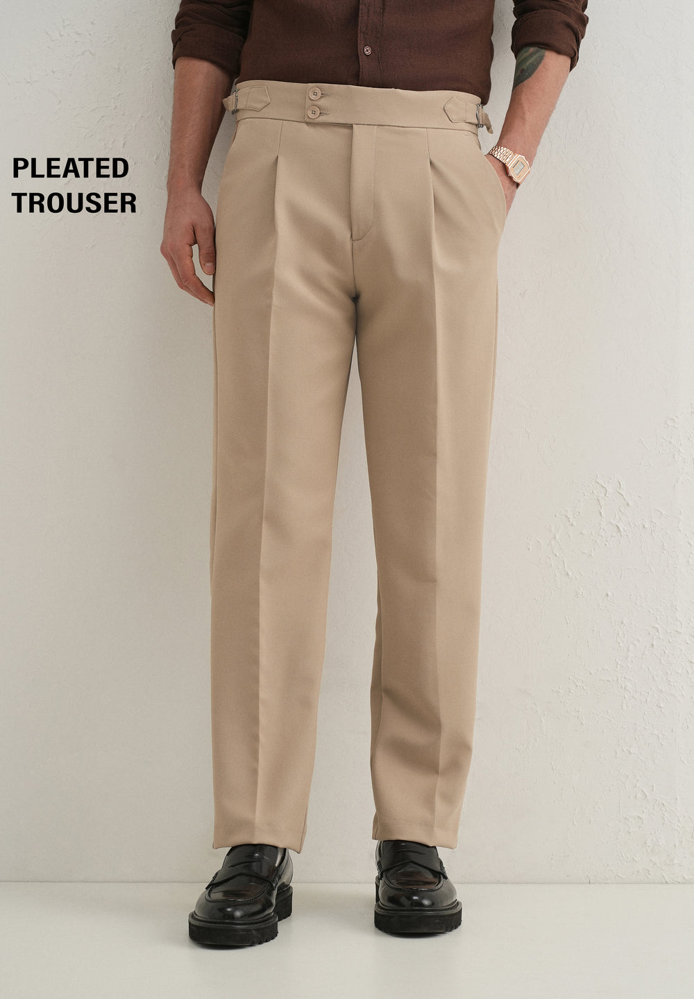 Khaki Beige Pleated Gurkha Pant