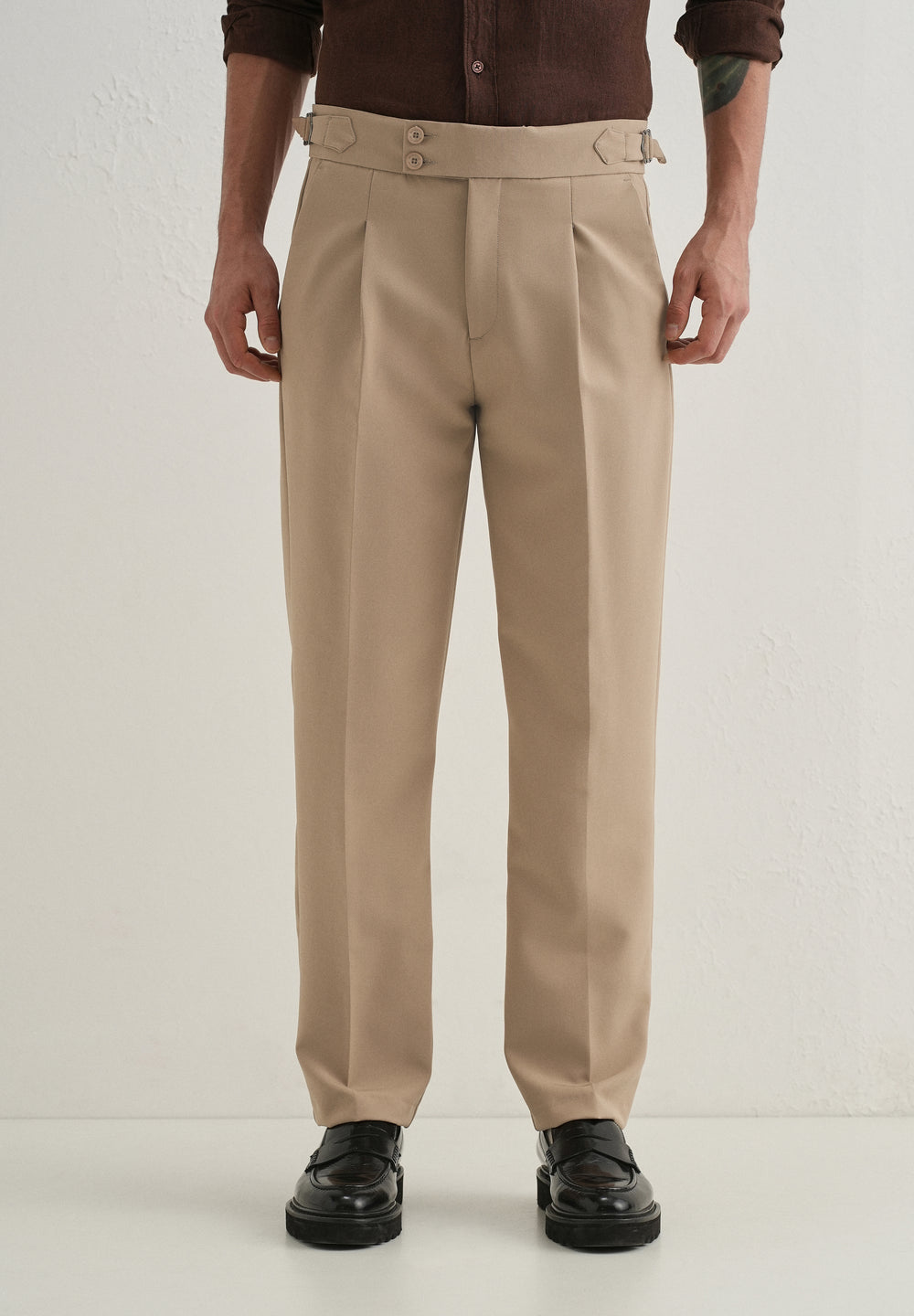 Khaki Beige Pleated Gurkha Pant