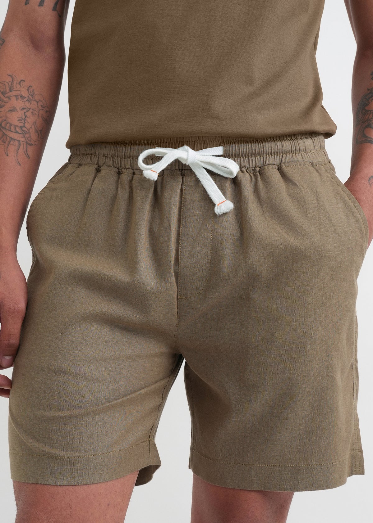 Khaki Cotton Blend Shorts
