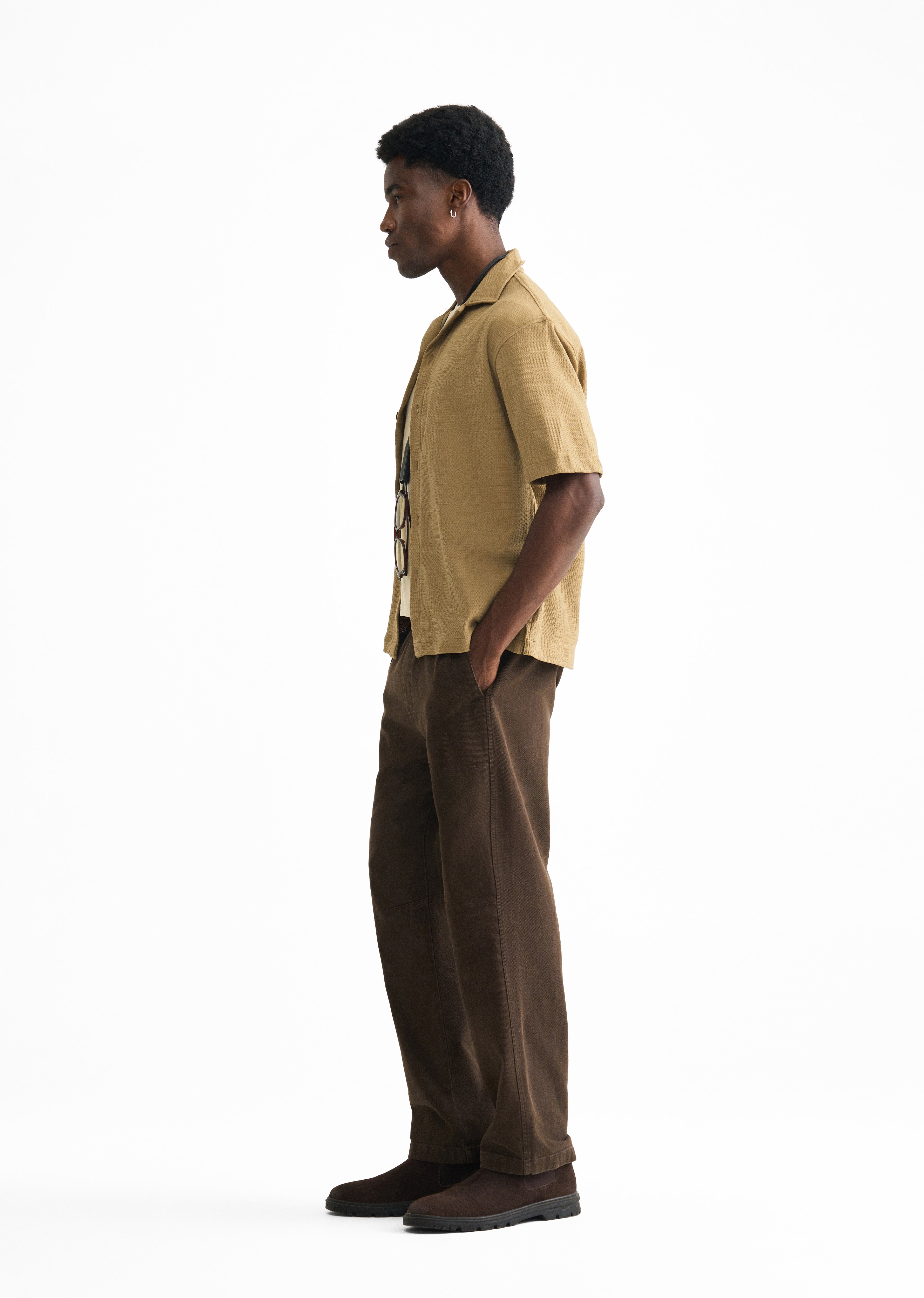 Khaki Textured Knitted Shirt