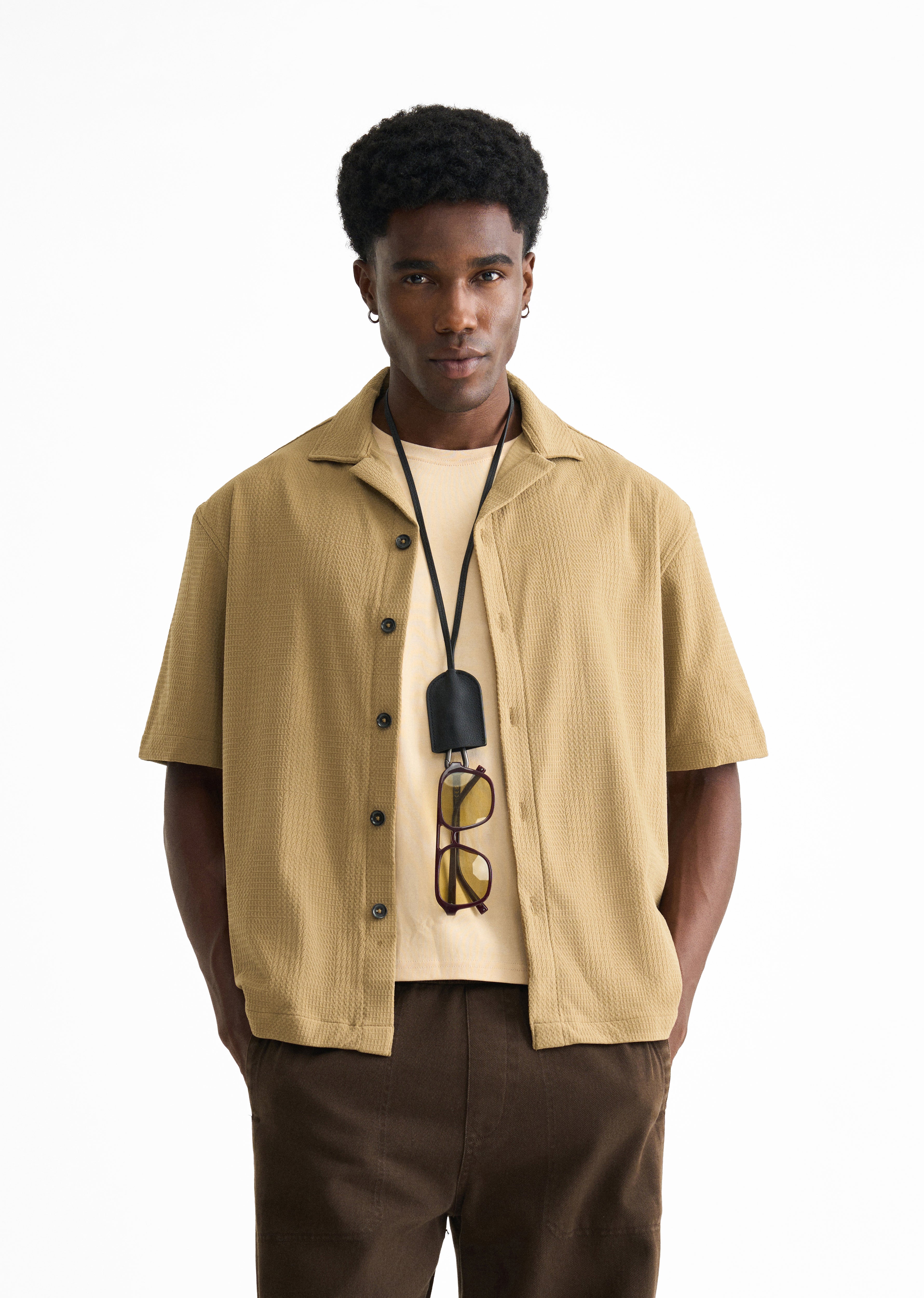 Khaki Textured Knitted Shirt