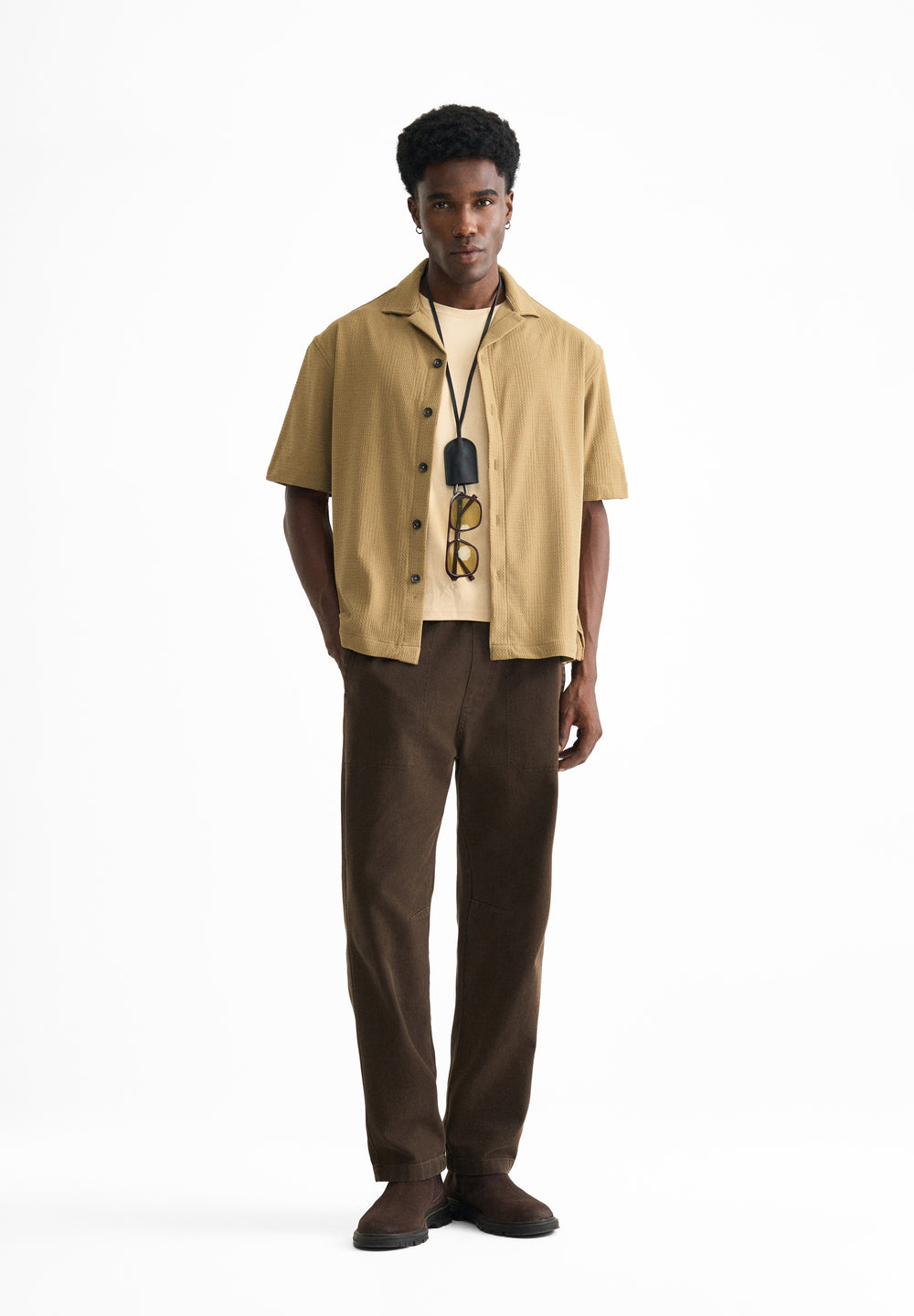 Khaki Textured Knitted Shirt