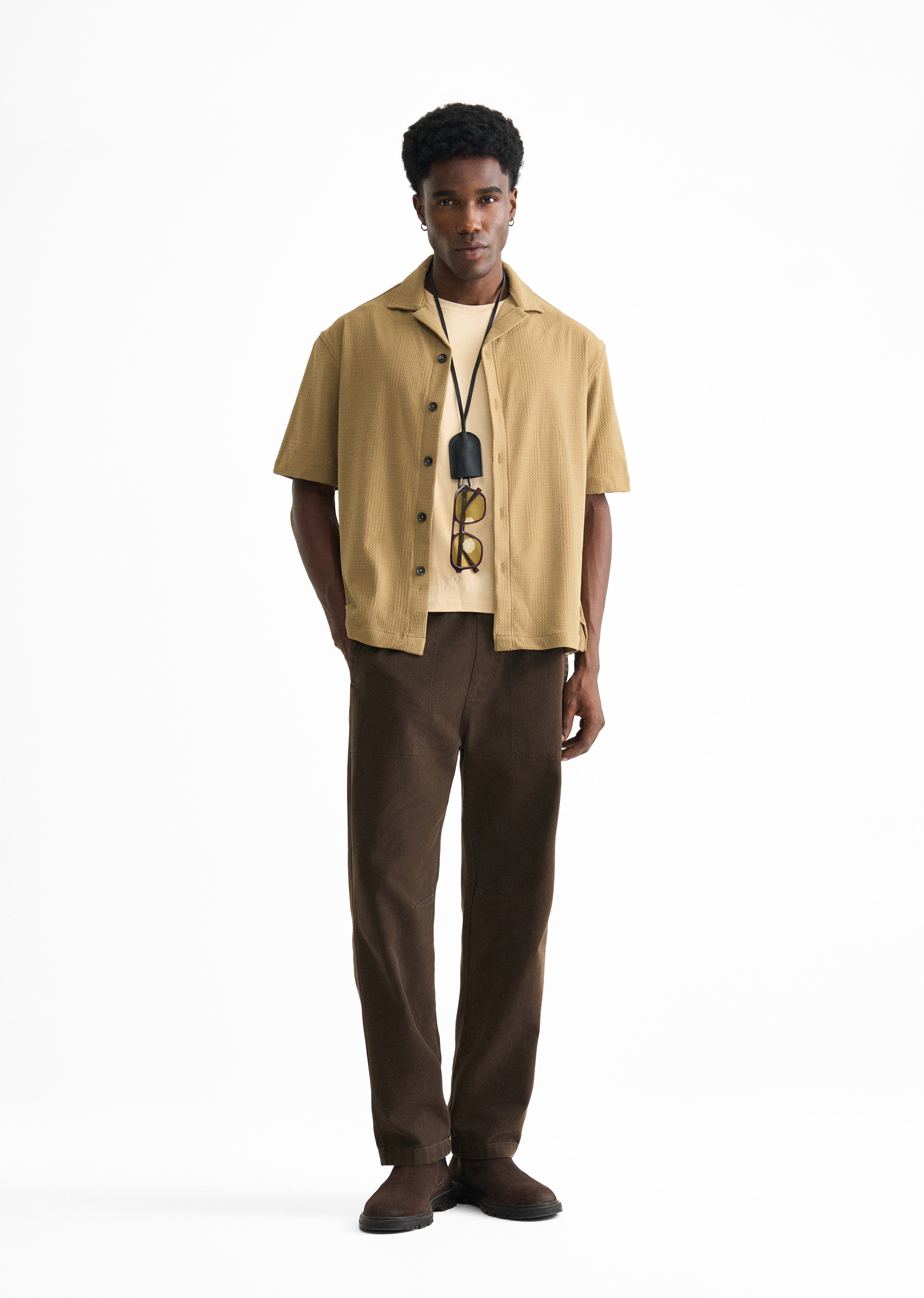 Khaki Textured Knitted Shirt