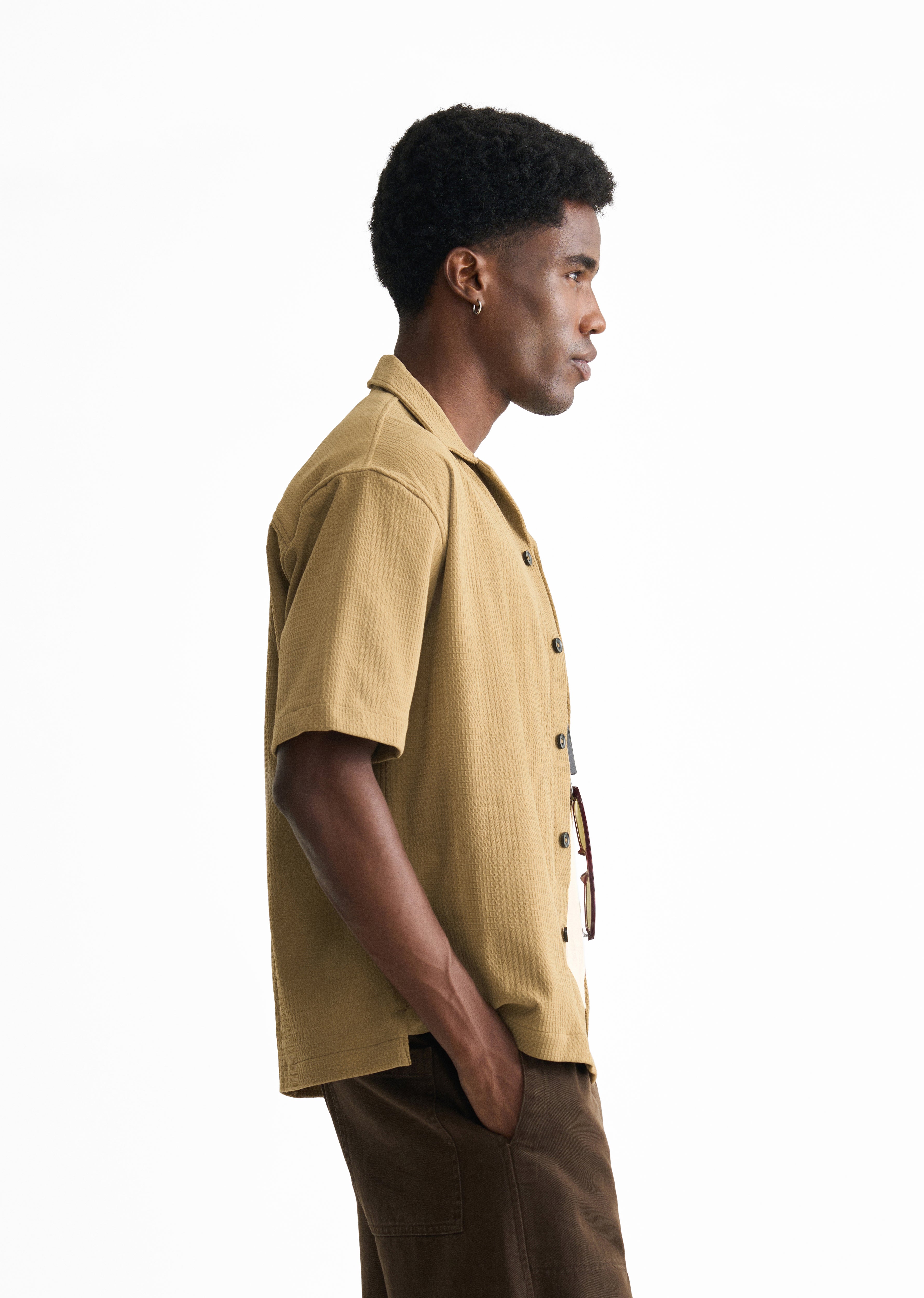 Khaki Textured Knitted Shirt