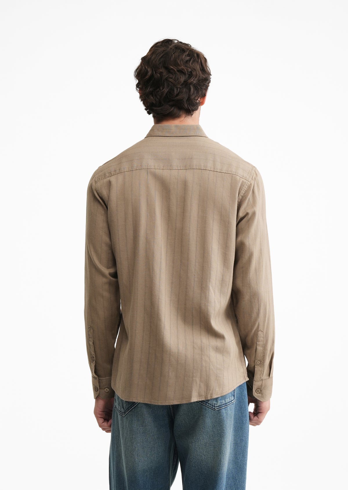 Khaki Lyocell Cotton Self-Stripe Shirt