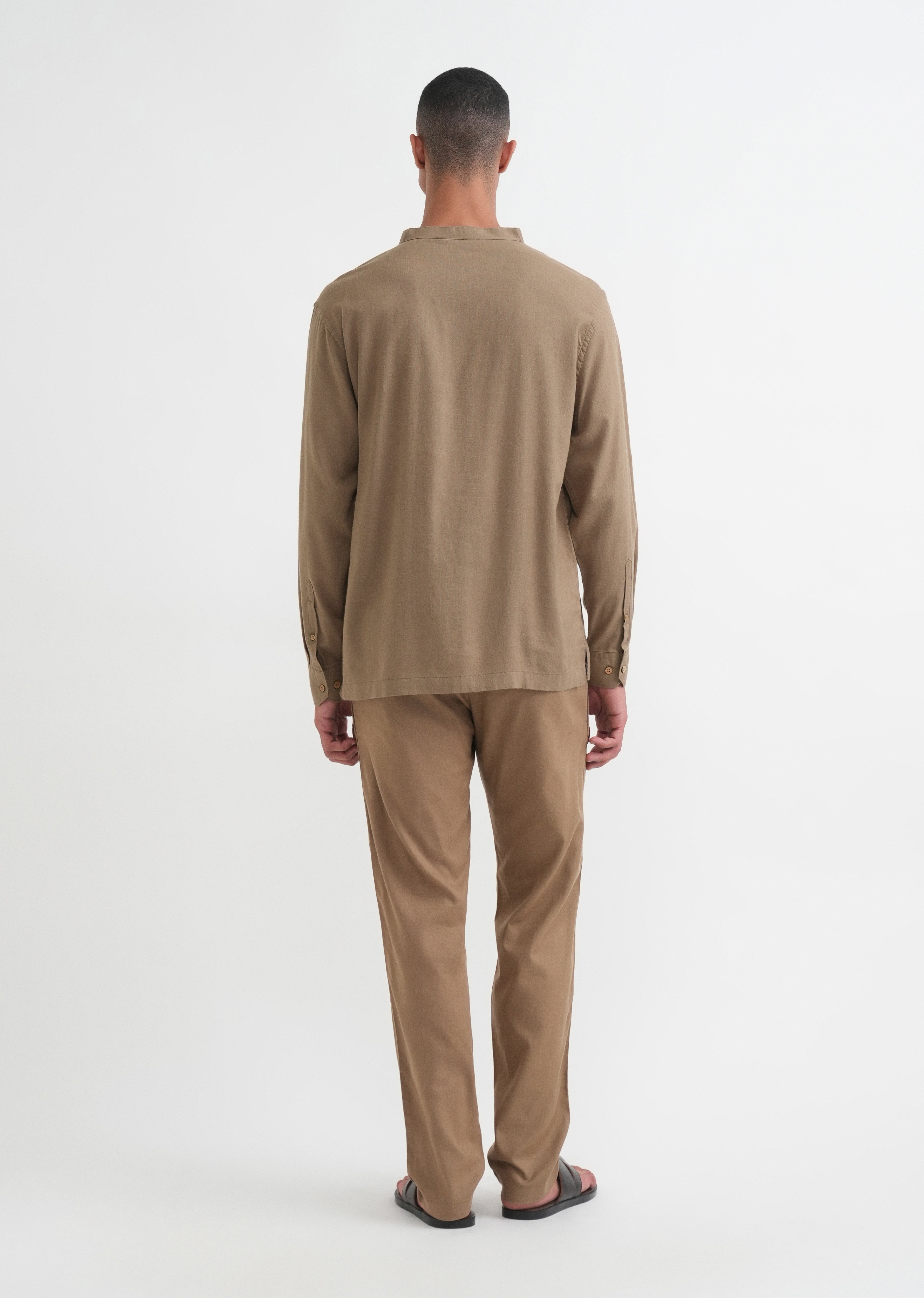 Khaki Mandarin Collar Kurta Shirt