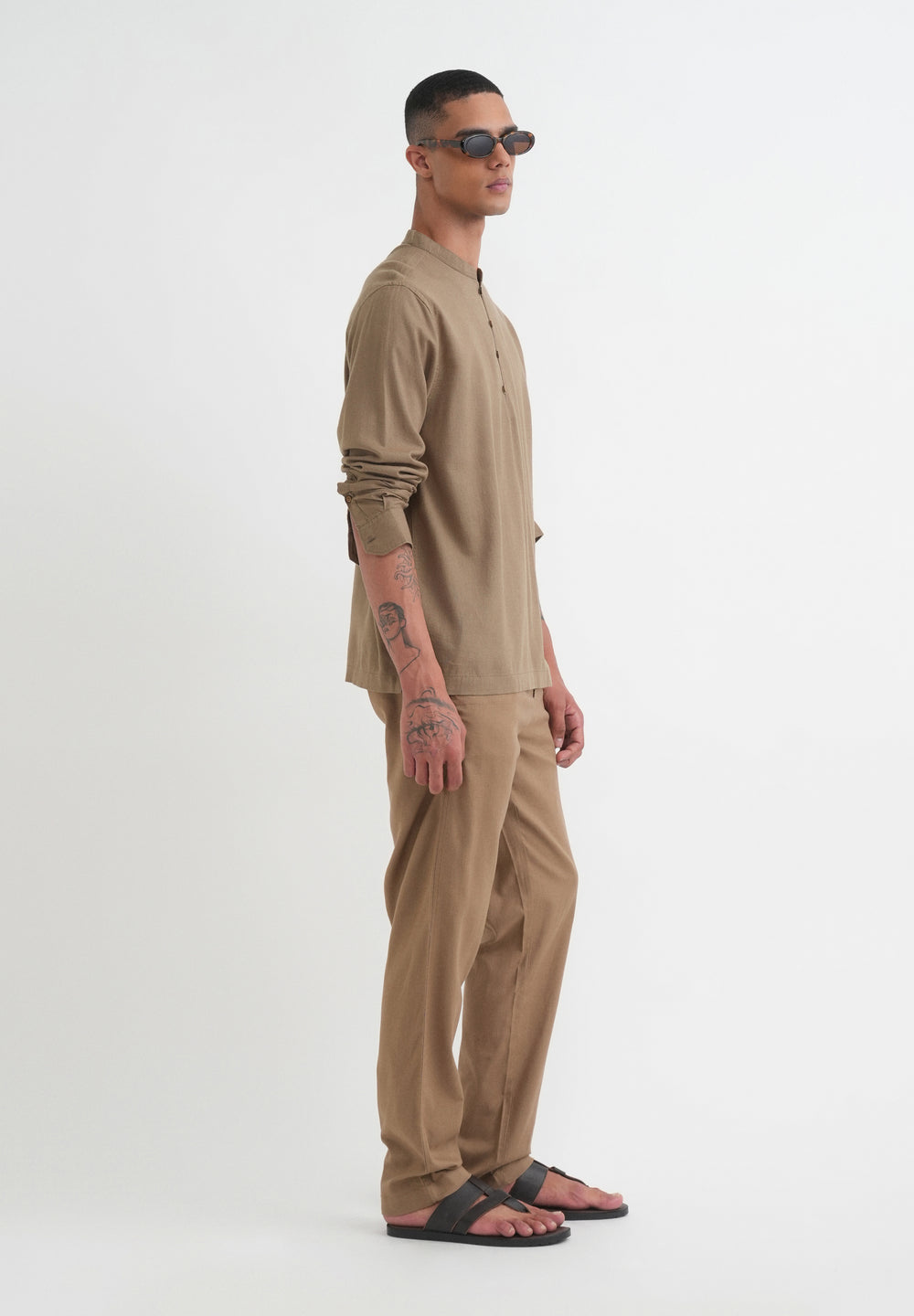 Khaki Mandarin Collar Kurta Shirt