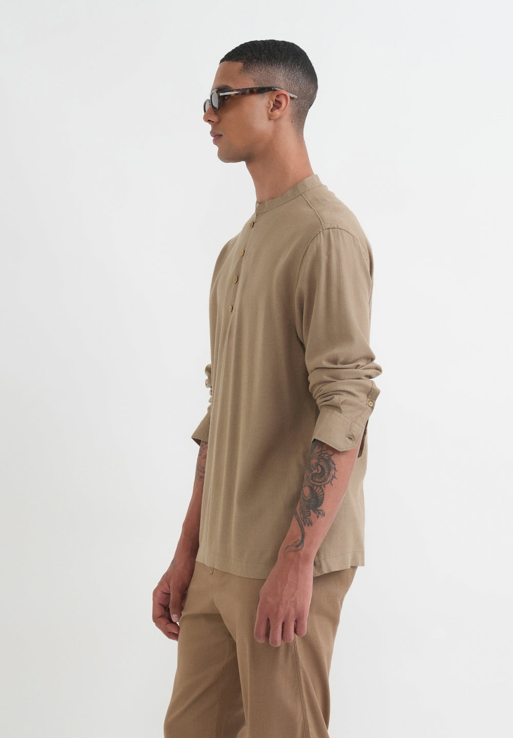 Khaki Mandarin Collar Kurta Shirt