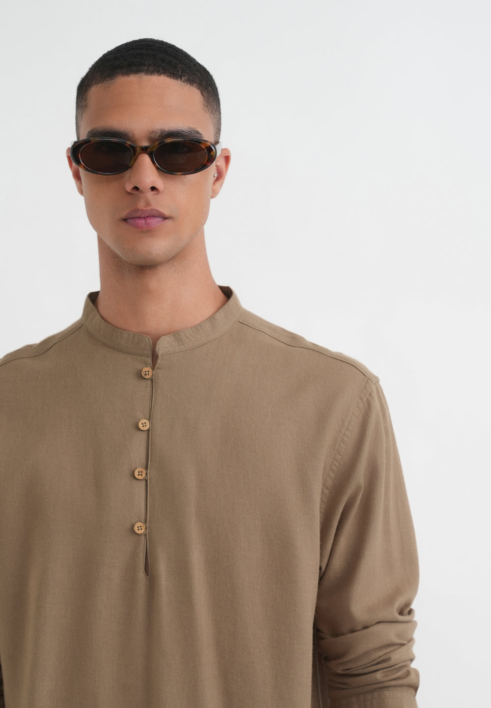 Khaki Mandarin Collar Kurta Shirt